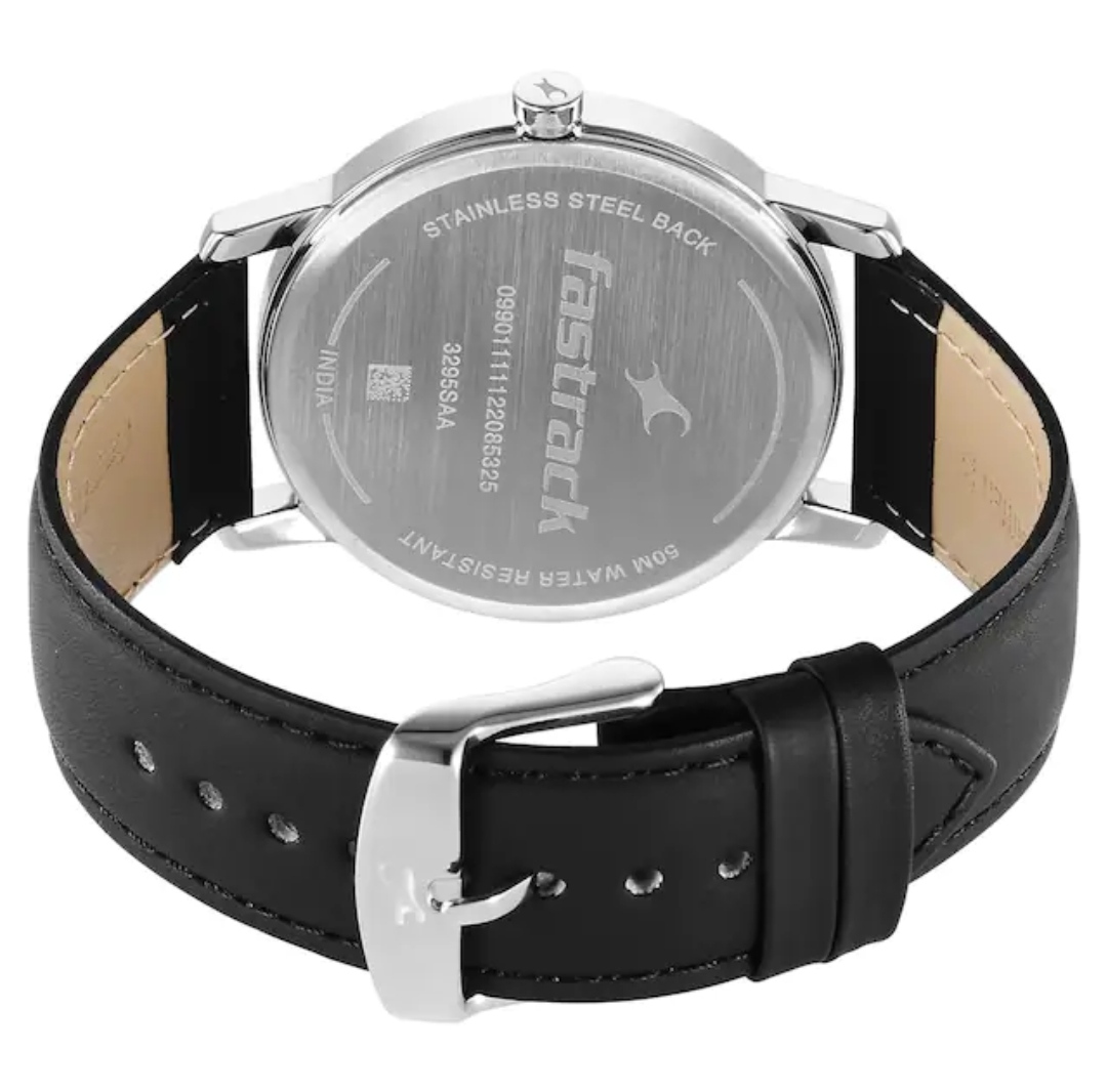 Fastrack 3295SL01 Gents Belt Watch- Black Dial- Silver Bezel- Black Belt- TF Code FT782BM_img_4