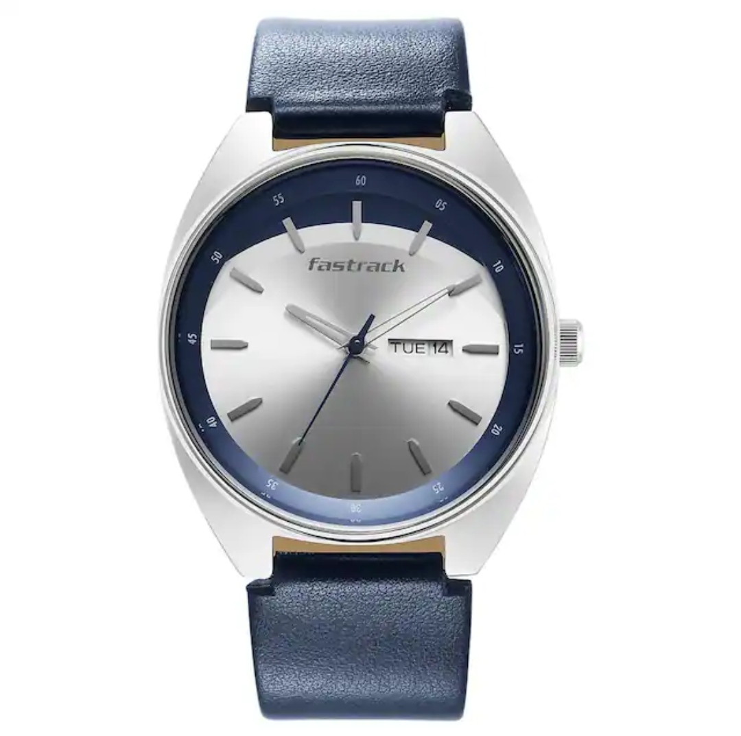 Fastrack 3292SL01 Gents Belt Watch- Silver+Blue Dial- Silver Bezel- Blue Belt- TF Code FT799BM_img_0