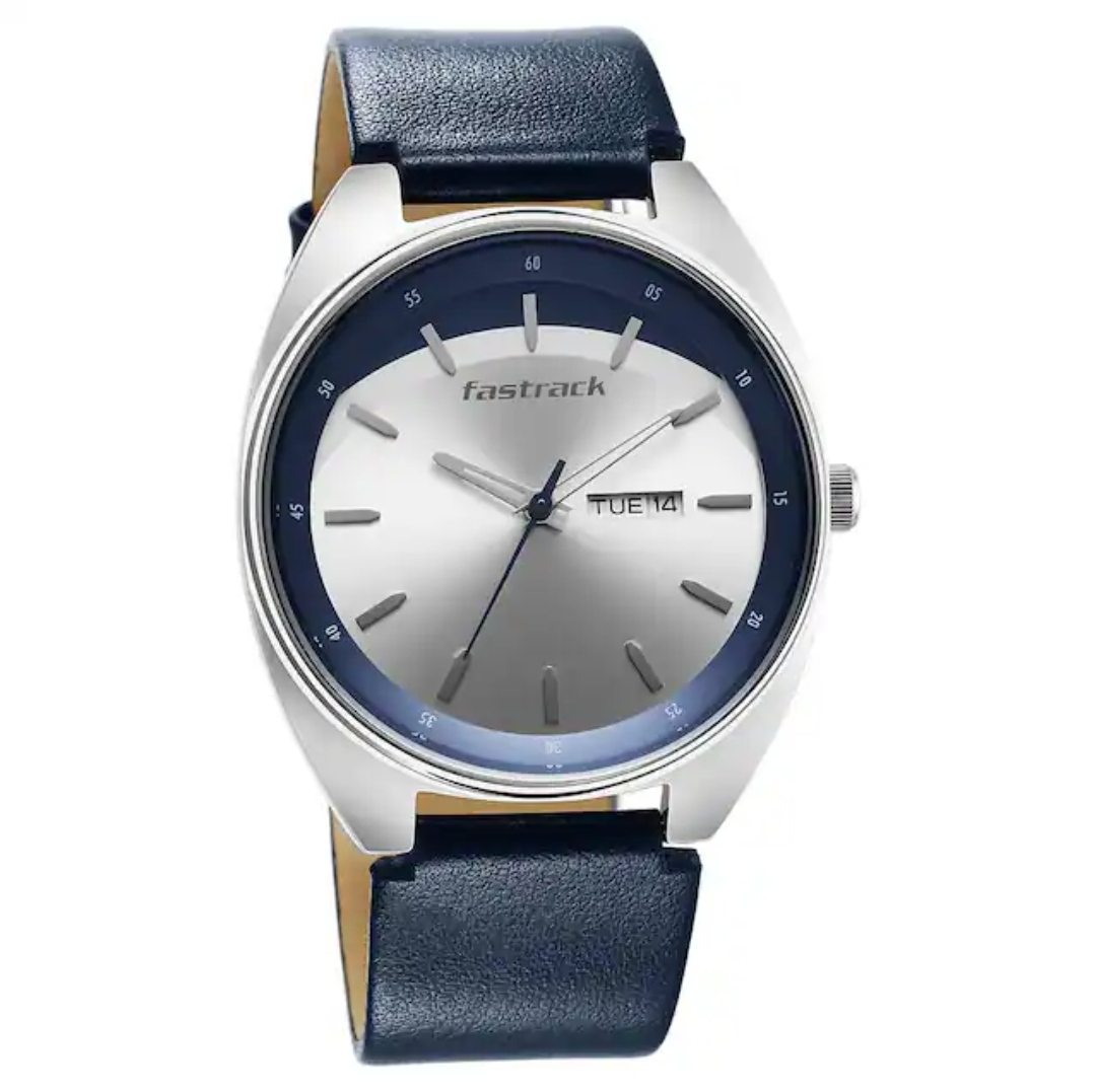 Fastrack 3292SL01 Gents Belt Watch- Silver+Blue Dial- Silver Bezel- Blue Belt- TF Code FT799BM_img_1