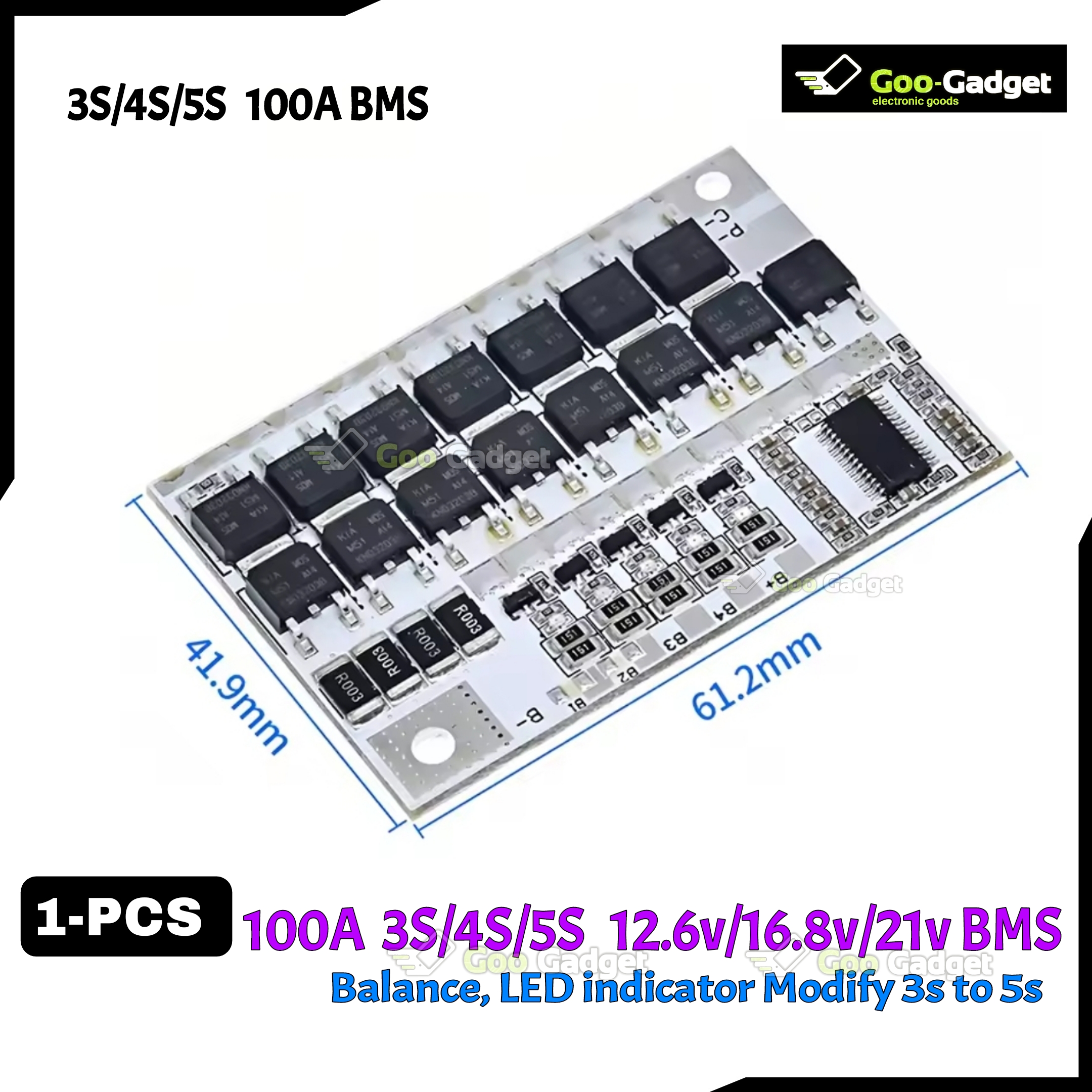 3S 100A BMS – 12V/16.8V/21V Li-ion Lithium Battery Protection Board with Balance Charging_img_1