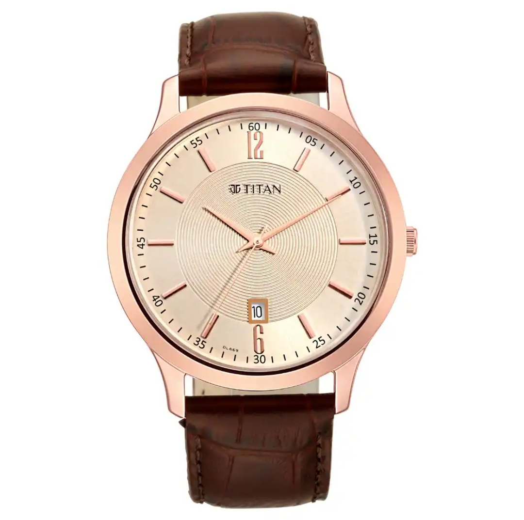 Titan NR1825WL02 Gents Belt Watch- Rose Golden Dial- Golden Bezel- Leather Color Belt- TF Code TT800BM_img_0