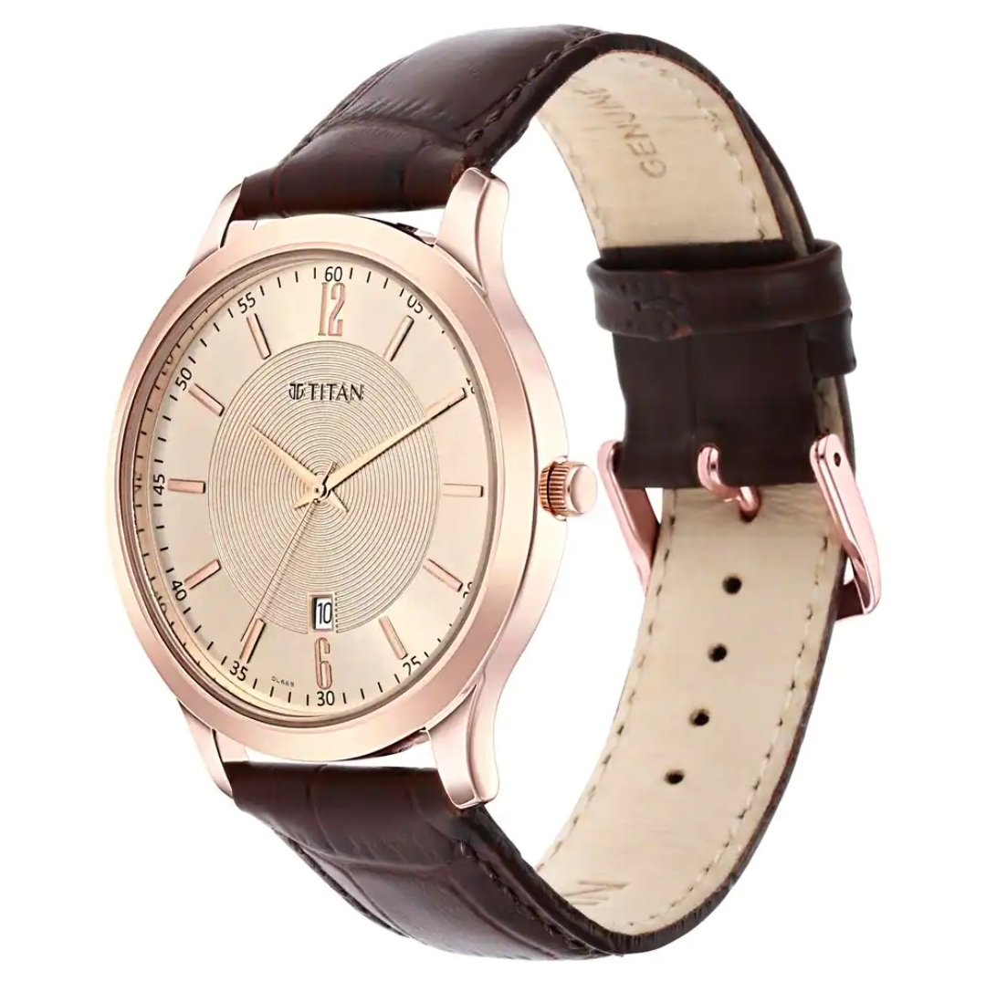 Titan NR1825WL02 Gents Belt Watch- Rose Golden Dial- Golden Bezel- Leather Color Belt- TF Code TT800BM_img_2