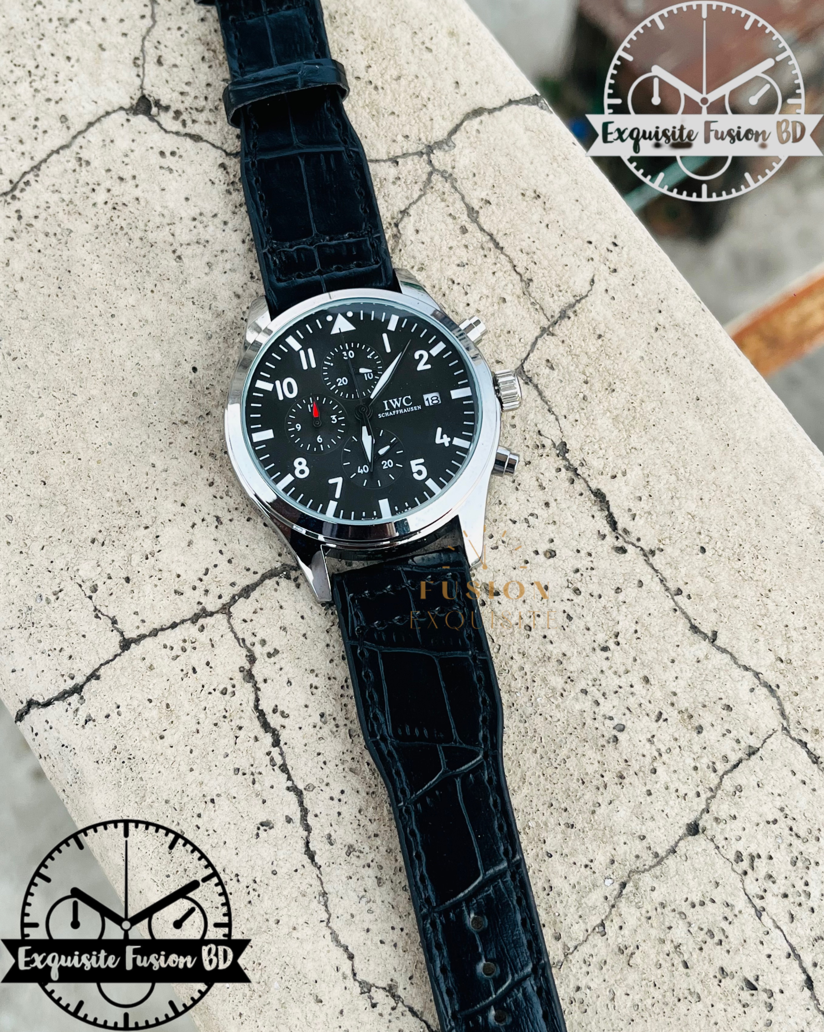 IWC Black Belt Chronograph Watch (AA Grade)