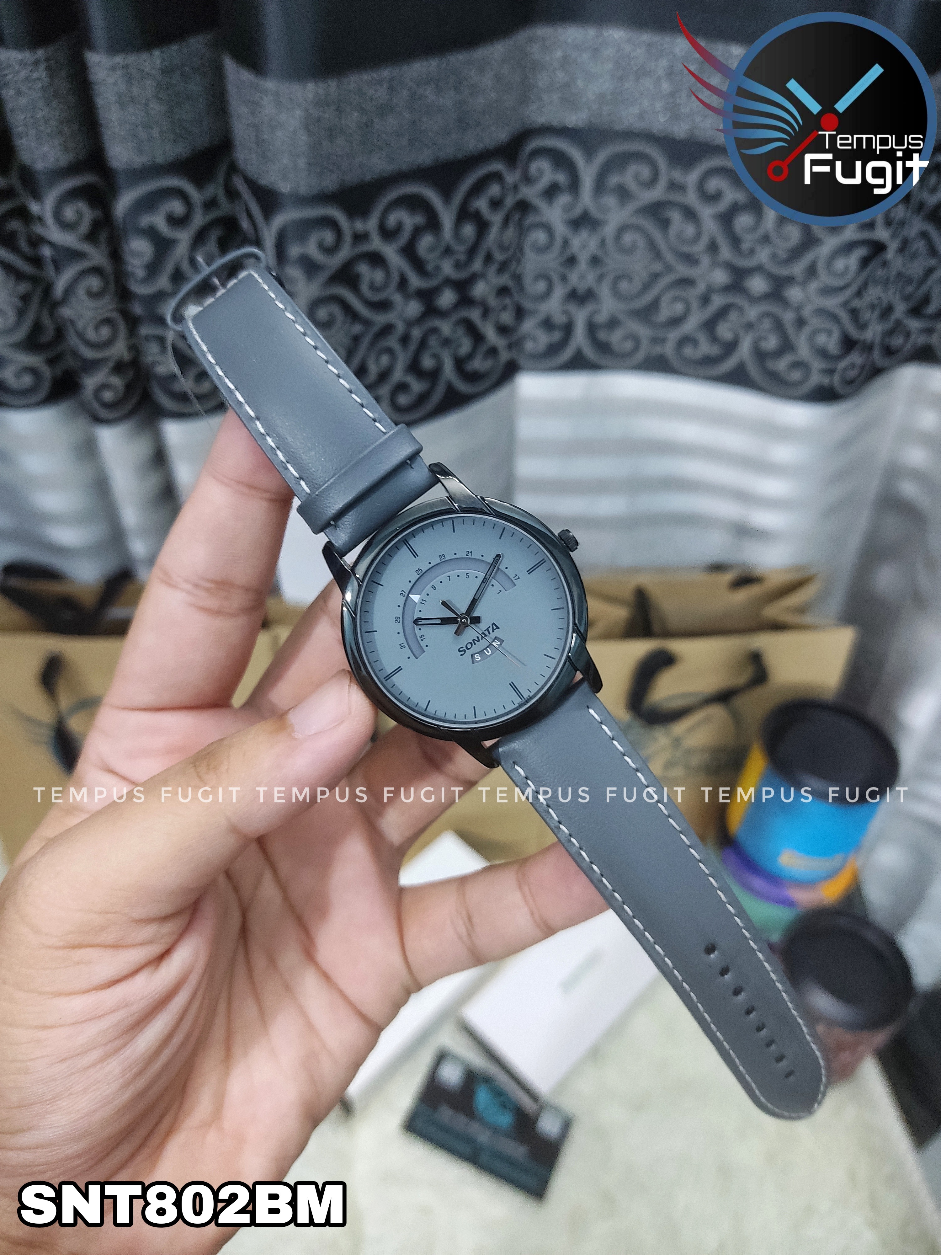 Sonata NP77031NL02 Gents Belt Watch- Grey Dial- Black Bezel- Grey Belt- TF Code SNT802BM_img_5