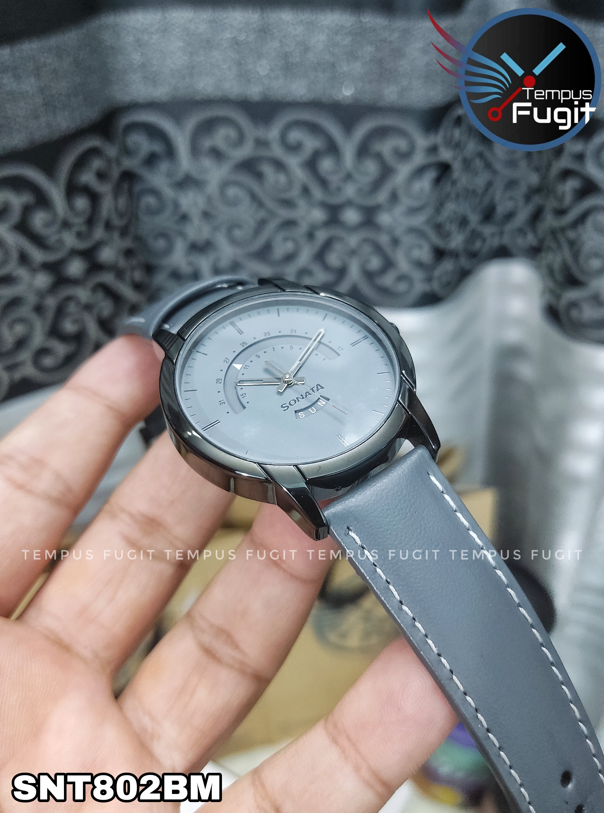 Sonata NP77031NL02 Gents Belt Watch- Grey Dial- Black Bezel- Grey Belt- TF Code SNT802BM_img_7