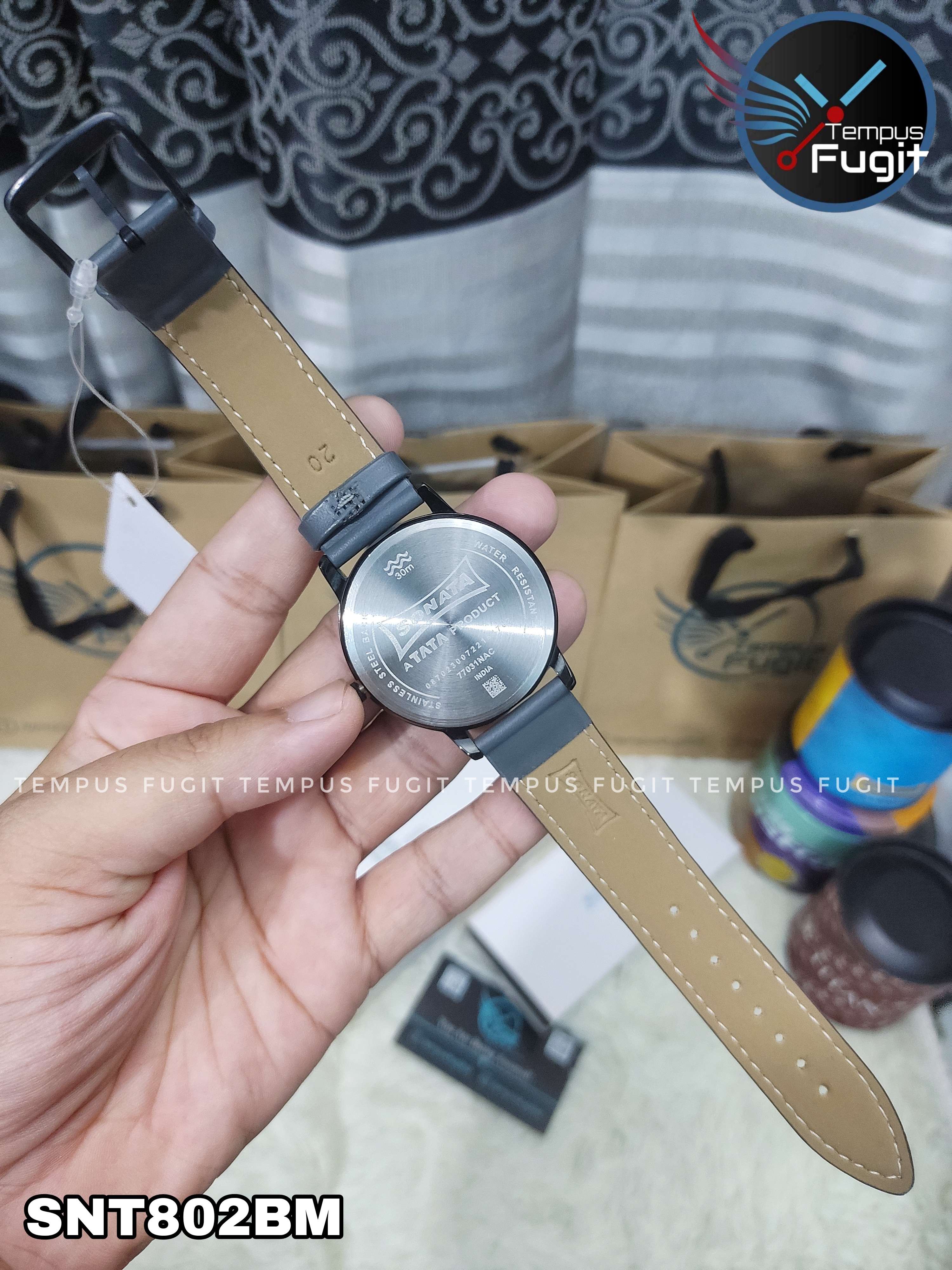 Sonata NP77031NL02 Gents Belt Watch- Grey Dial- Black Bezel- Grey Belt- TF Code SNT802BM_img_8