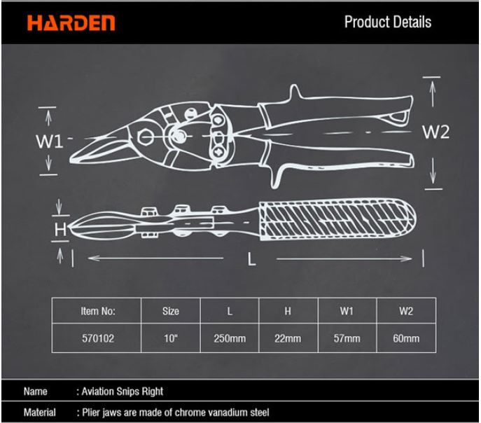 Harden 10" Aviation Snips Right Head ( Professional & Industrial ) Cr-V Right Aviation Tin Snip 570102_img_6