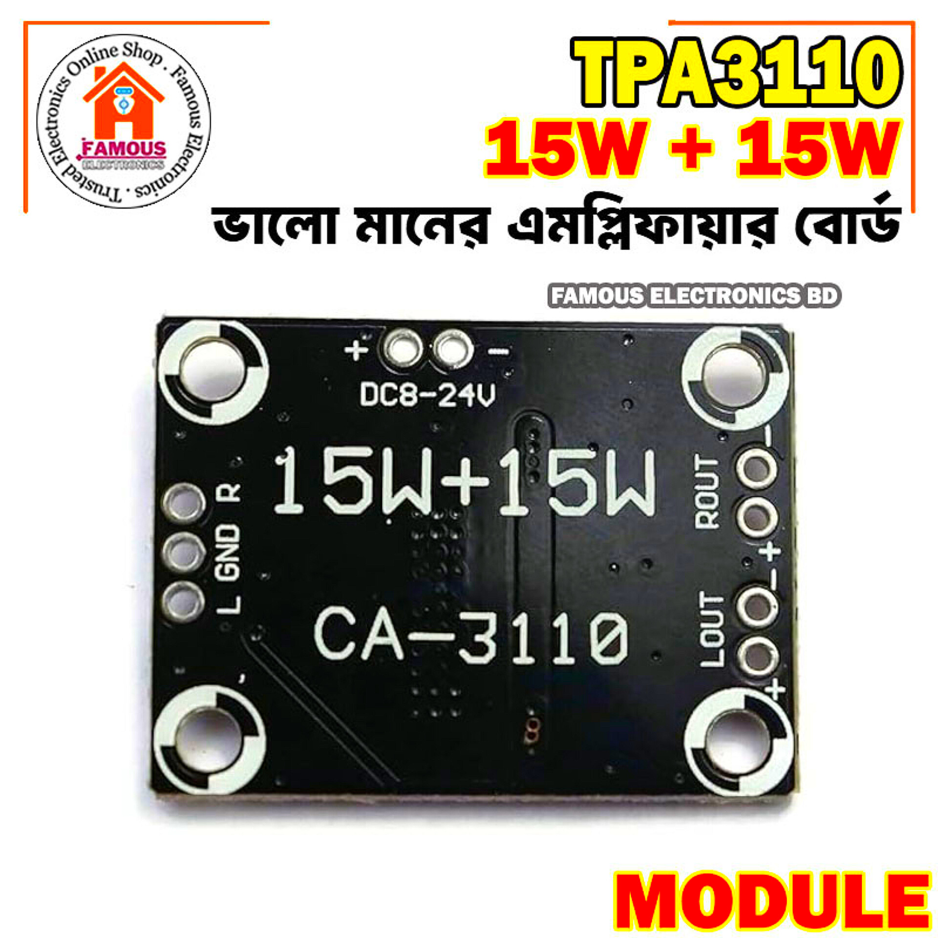 CA-3110 Digital Amplifier Audio Board 2x15W 8-18V Stereo Class D High Power TPA_img_2