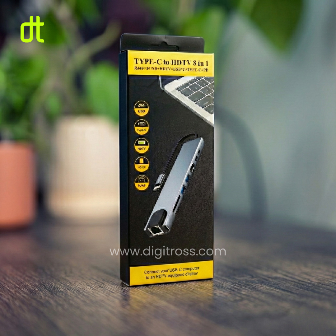 8 in 1 Type C Hub with 1x HDMI, 2x USB A, 2x USB C, RJ45 Ethernet, SD TF Card Reader for Mac Mini, Windows PC, Macbook, Laptop, Android_img_1