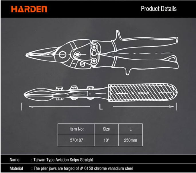 Harden 10" Aviation Snips Taiwan Type Straight Head ( Professional & Industrial ) Chrome Vanadium Straight Aviation Tin Snip 570107_img_5