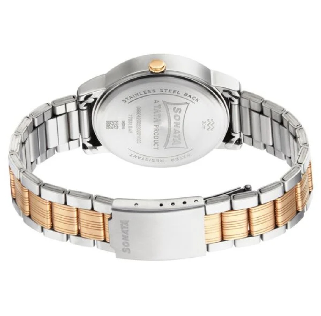 Sonata NS77031KM02 Gents Chain Watch- White Dial- Silver Bezel- Silver+Rose Golden Chain- TF Code SNT798CM_img_3
