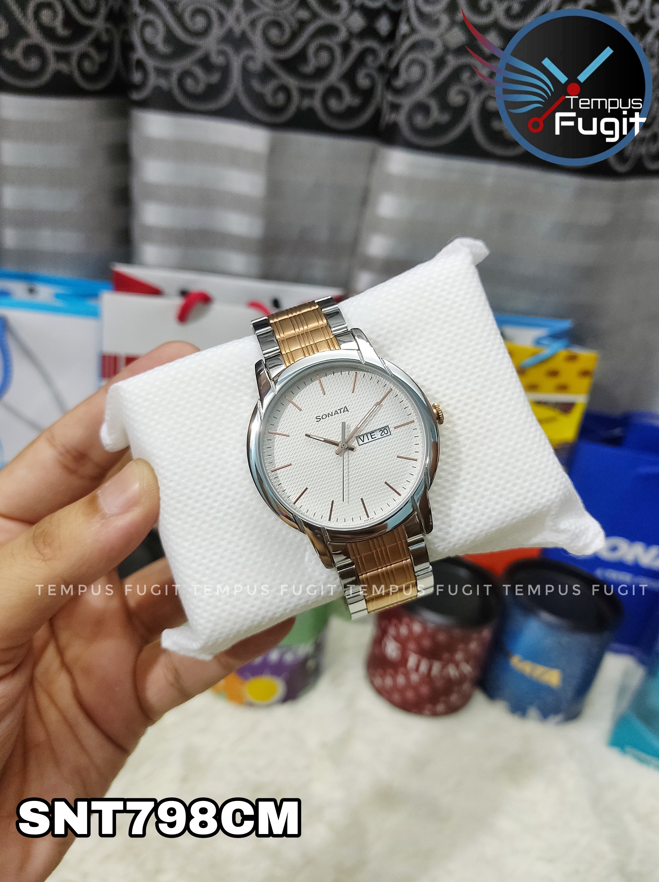 Sonata NS77031KM02 Gents Chain Watch- White Dial- Silver Bezel- Silver+Rose Golden Chain- TF Code SNT798CM_img_5