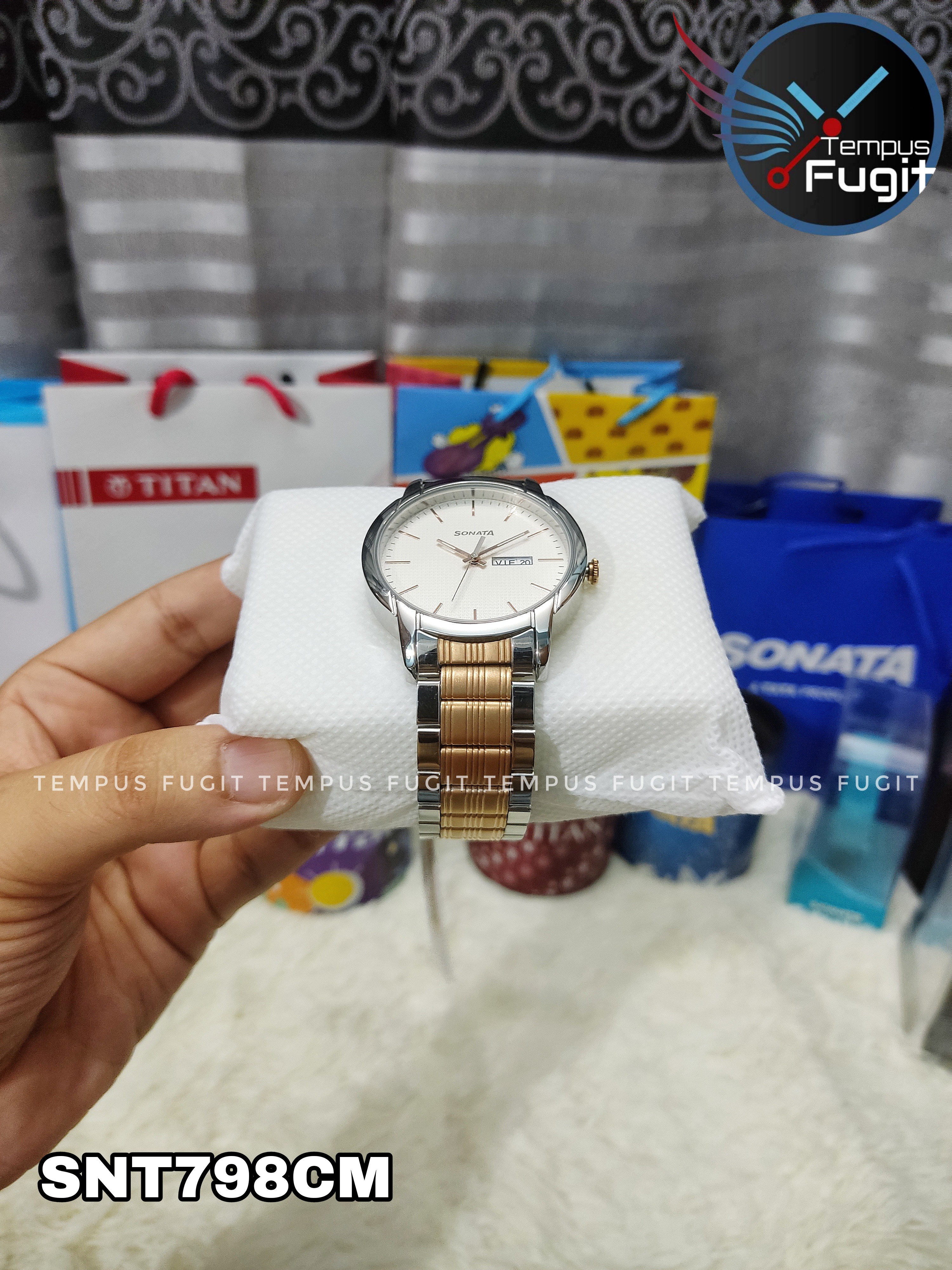 Sonata NS77031KM02 Gents Chain Watch- White Dial- Silver Bezel- Silver+Rose Golden Chain- TF Code SNT798CM_img_7