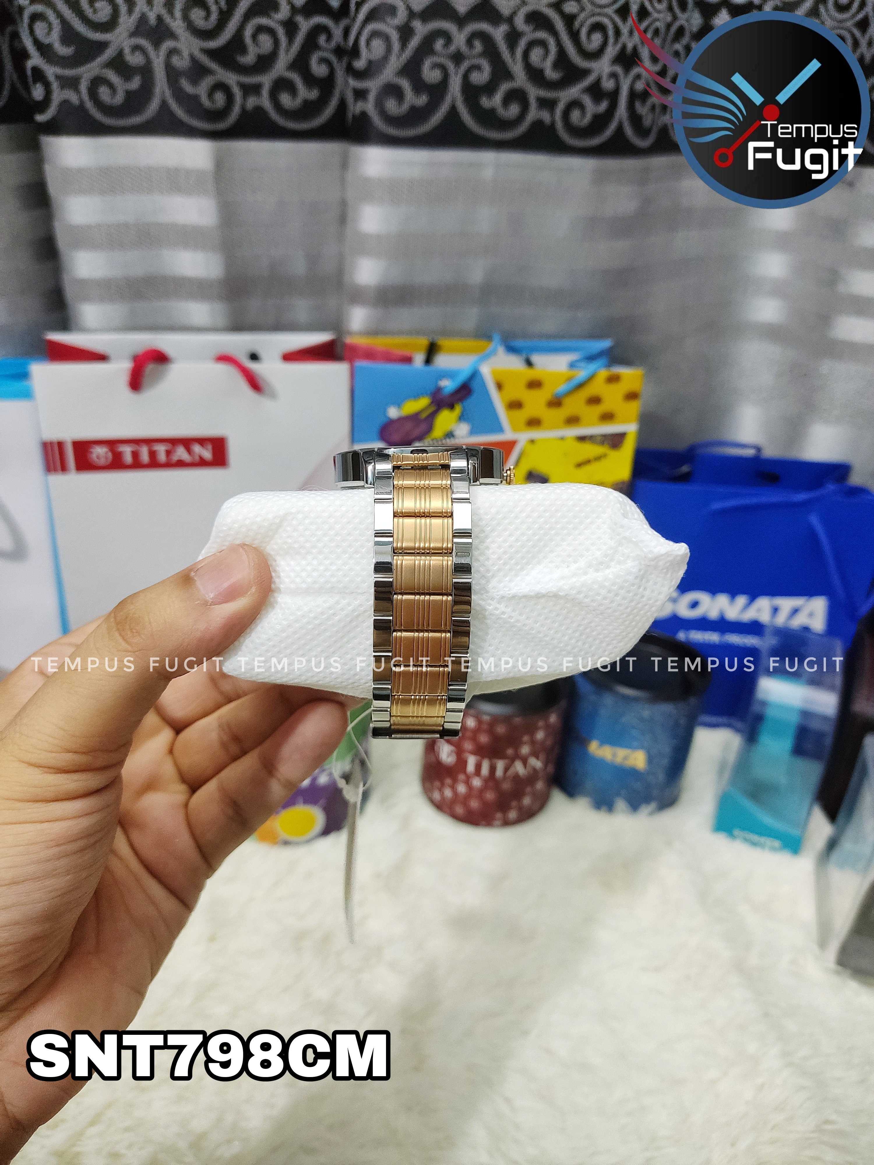 Sonata NS77031KM02 Gents Chain Watch- White Dial- Silver Bezel- Silver+Rose Golden Chain- TF Code SNT798CM_img_8