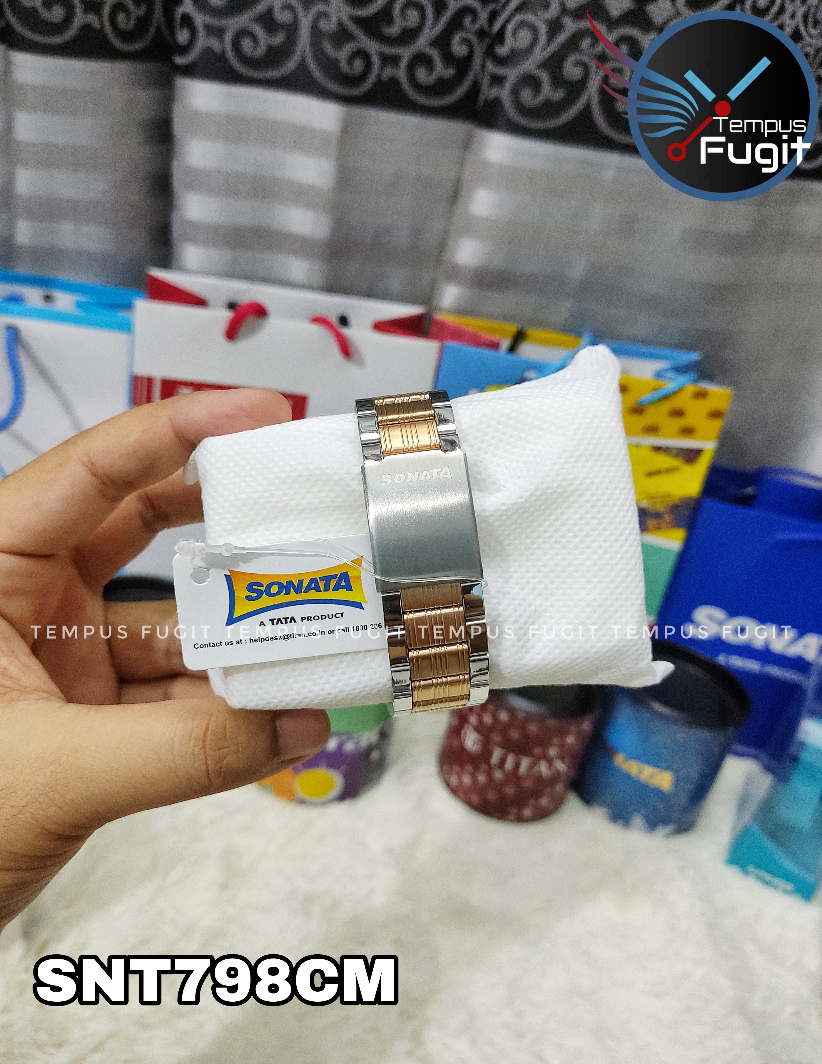 Sonata NS77031KM02 Gents Chain Watch- White Dial- Silver Bezel- Silver+Rose Golden Chain- TF Code SNT798CM_img_9