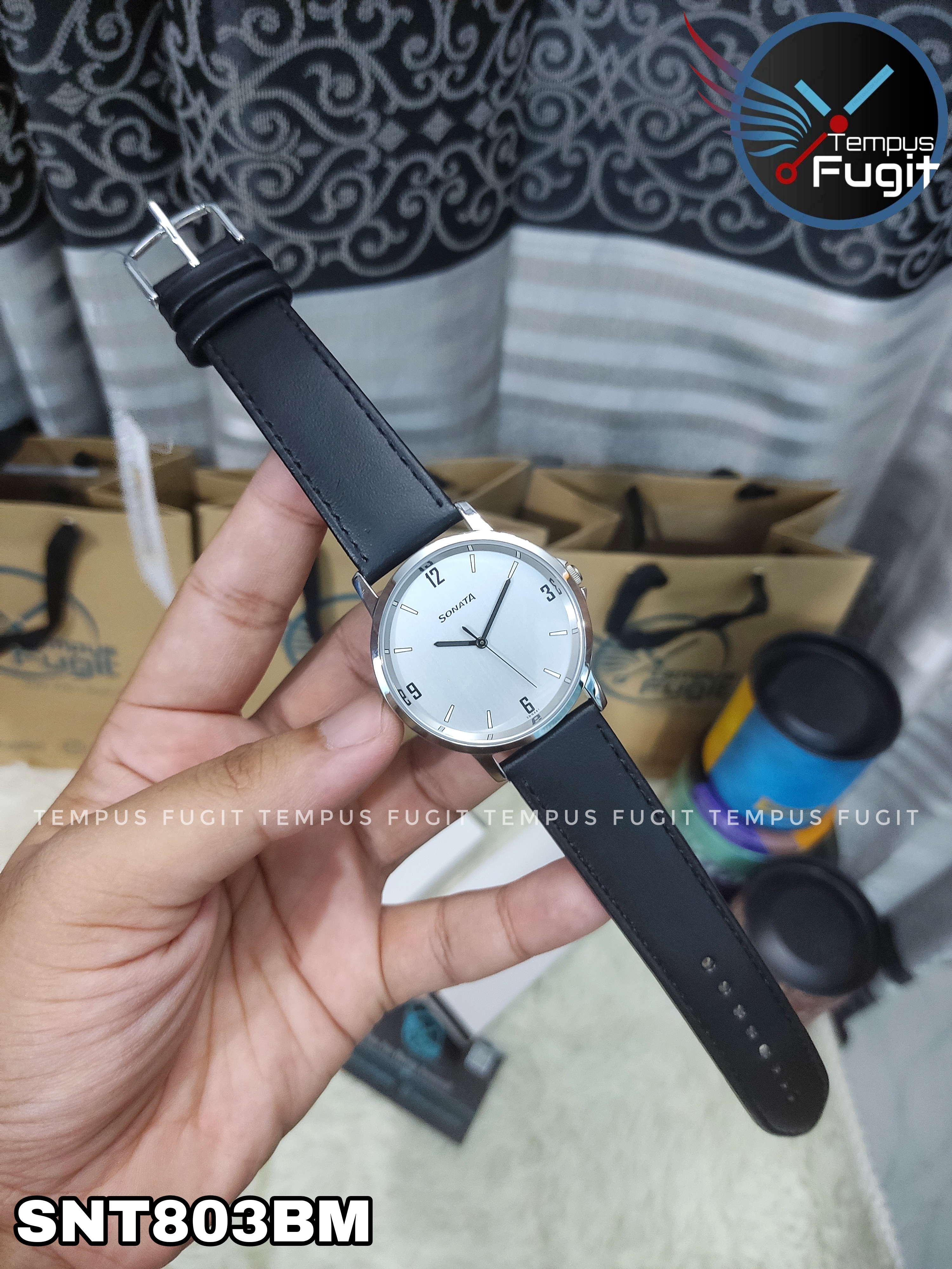 Sonata 77083SL08 Gents Belt Watch- Silver Dial- Black Bezel- Grey Belt- TF Code SNT803BM_img_4