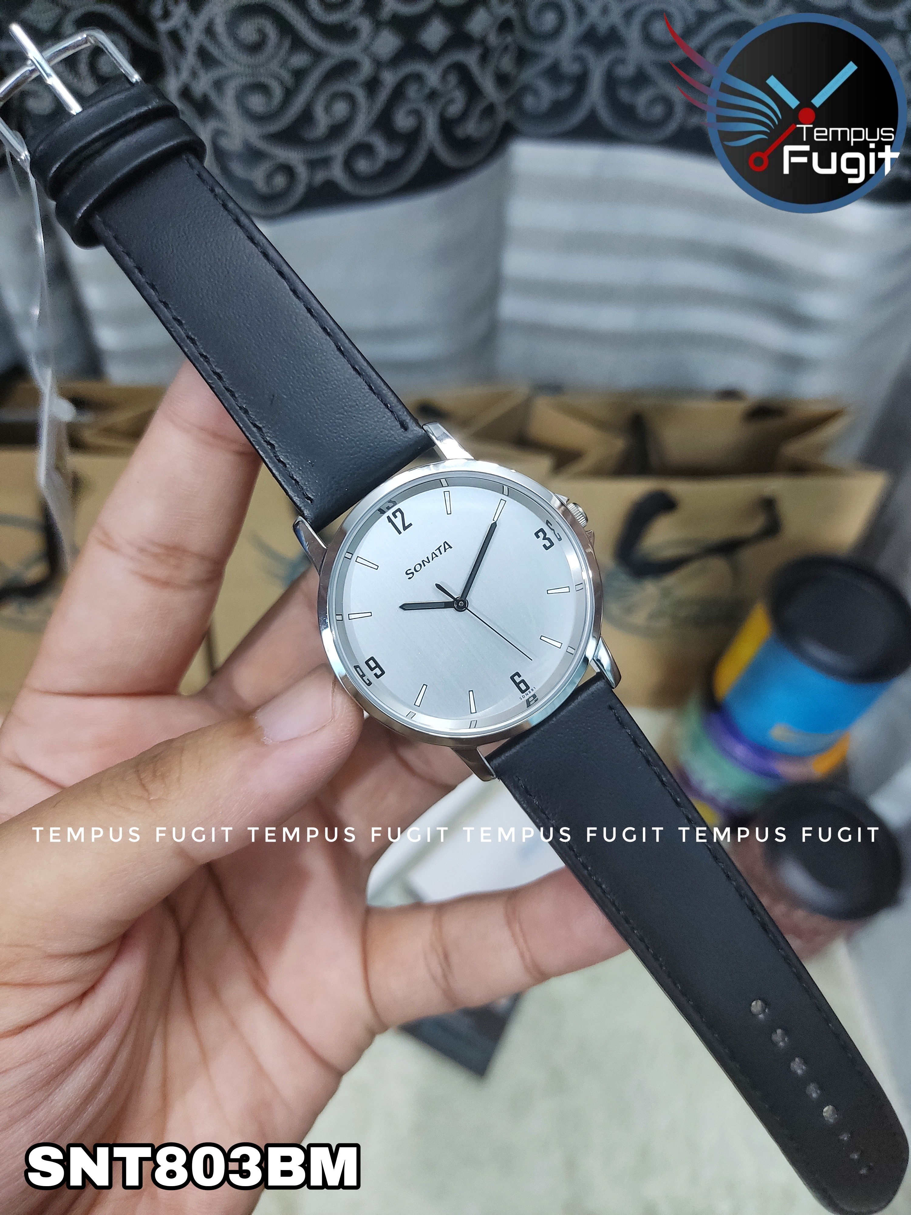 Sonata 77083SL08 Gents Belt Watch- Silver Dial- Black Bezel- Grey Belt- TF Code SNT803BM_img_5