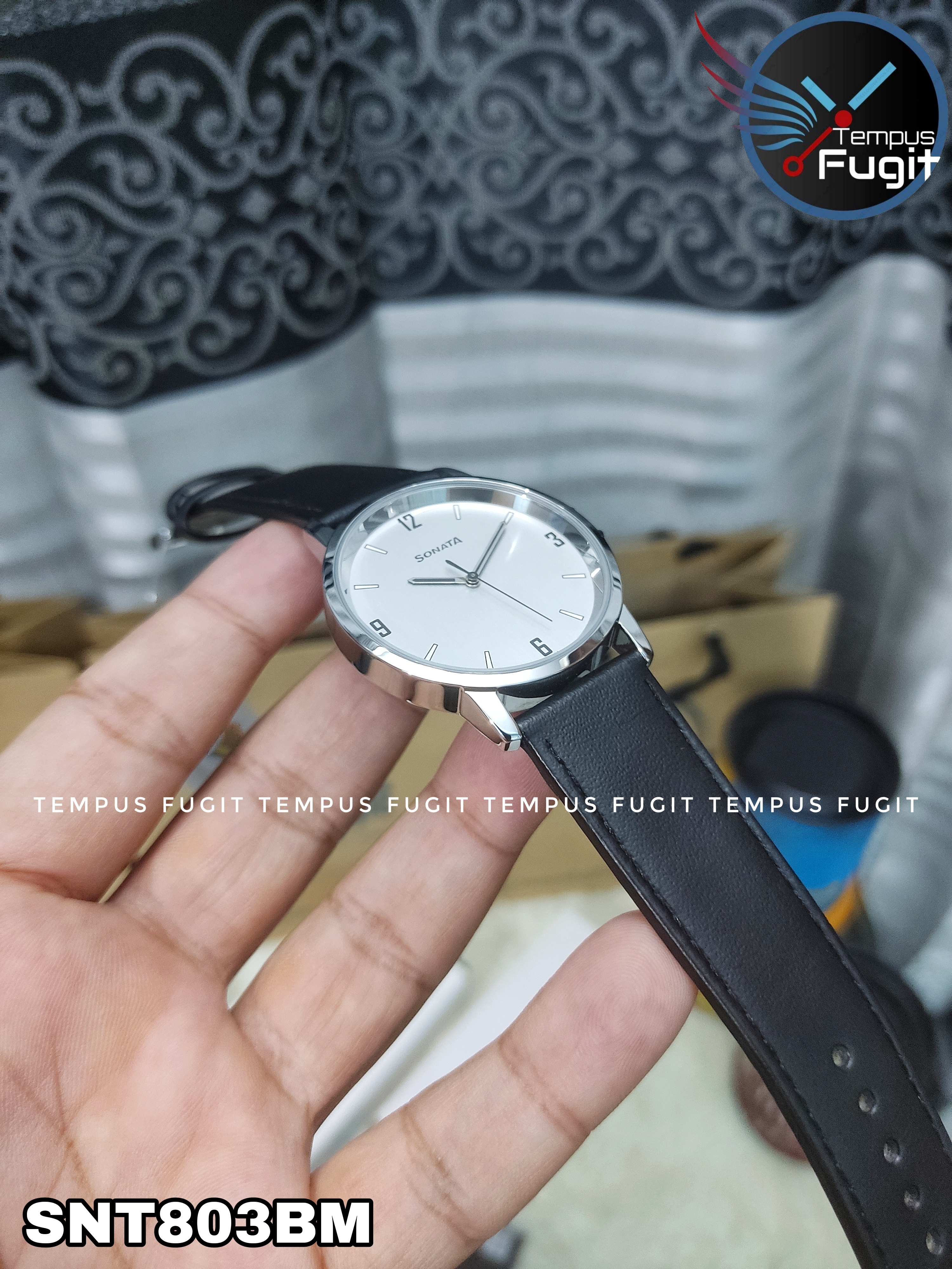 Sonata 77083SL08 Gents Belt Watch- Silver Dial- Black Bezel- Grey Belt- TF Code SNT803BM_img_6