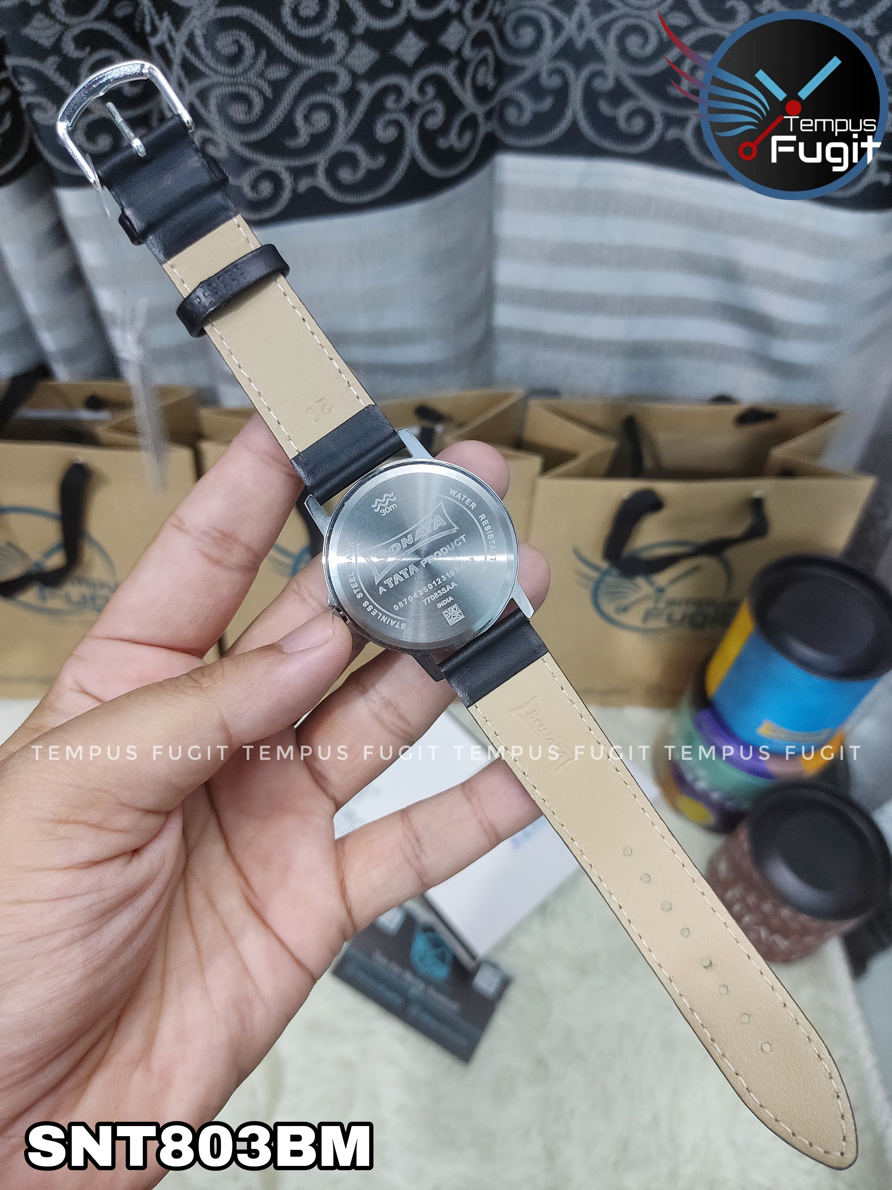 Sonata 77083SL08 Gents Belt Watch- Silver Dial- Black Bezel- Grey Belt- TF Code SNT803BM_img_8