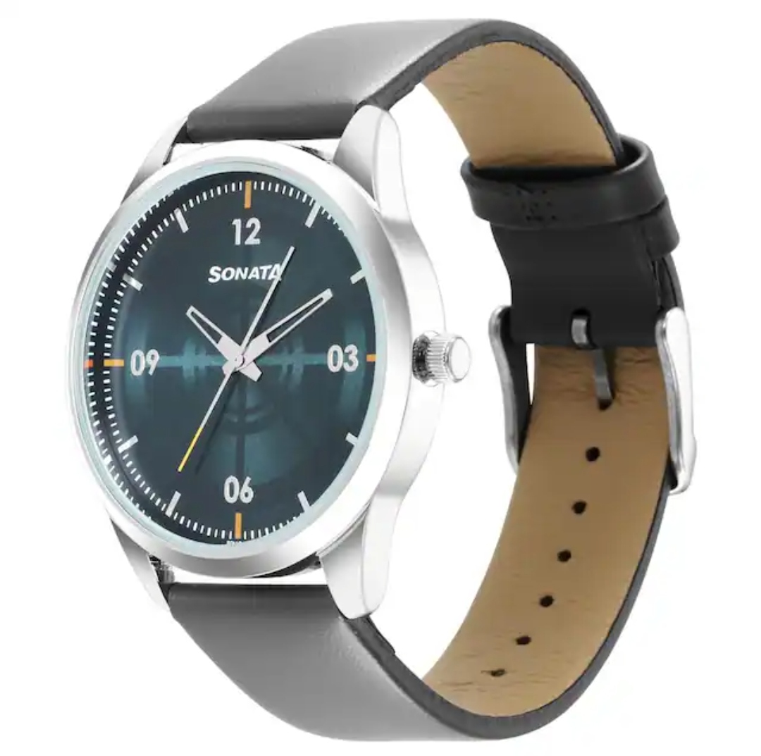 Sonata NR7146SL03 Gents Belt Watch- Deep Blue Dial- Silver Bezel- Grey Belt- TF Code SNT784BM_img_1