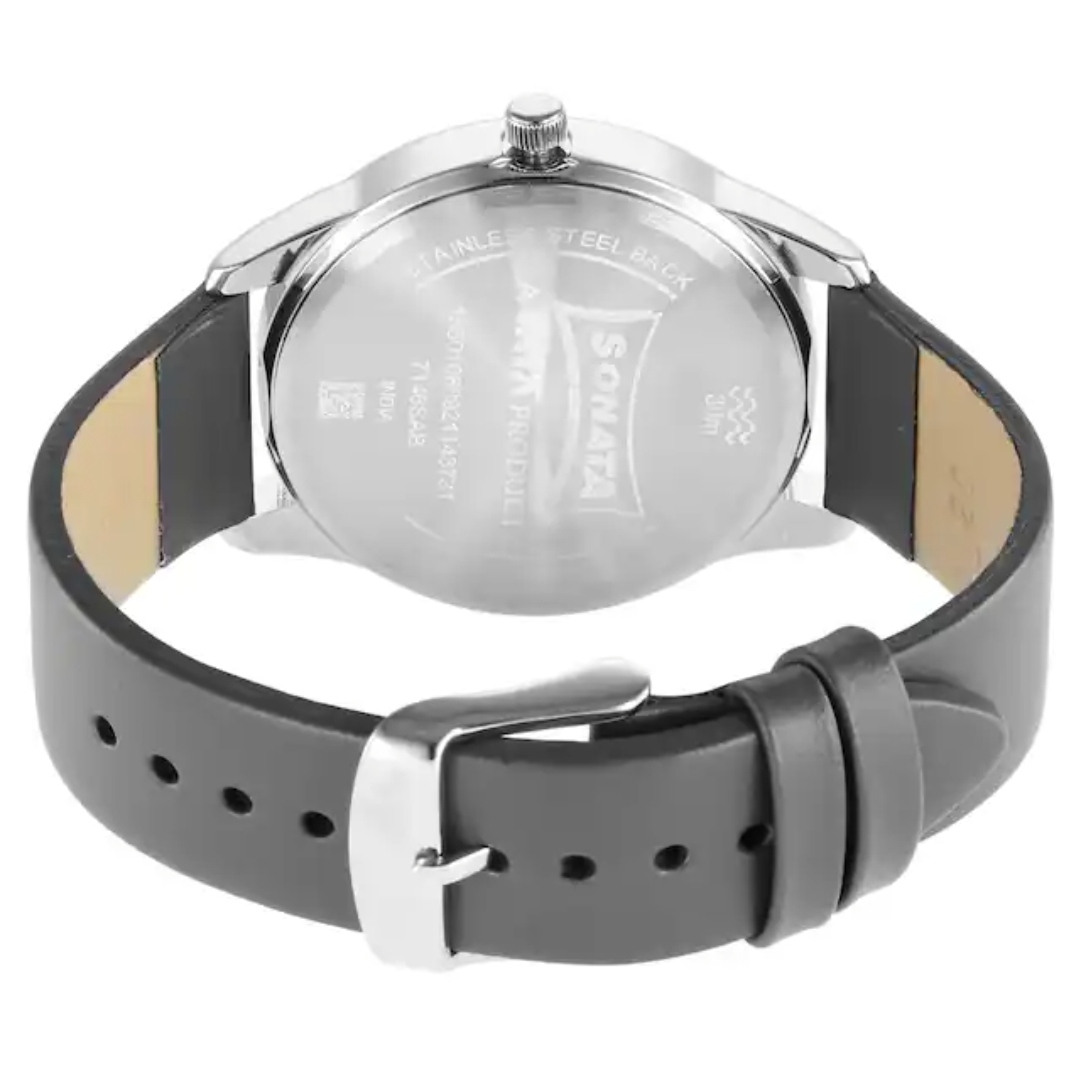 Sonata NR7146SL03 Gents Belt Watch- Deep Blue Dial- Silver Bezel- Grey Belt- TF Code SNT784BM_img_4