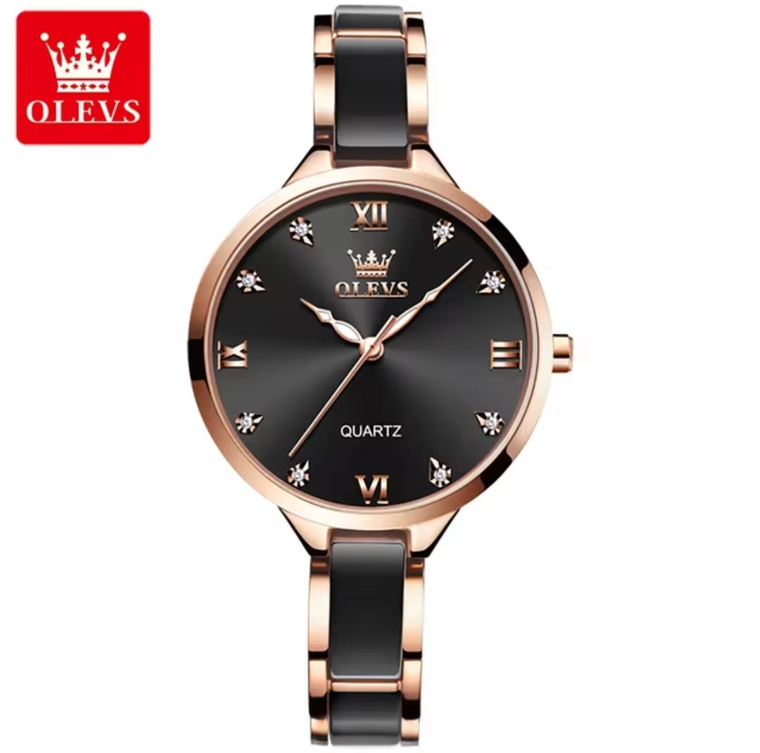 OLEVS 5872 Ladies Chain Watch- Black Dial- Rose Golden Bezel- Black+Rose Golden Chain- TF Code OL871CF_img_0