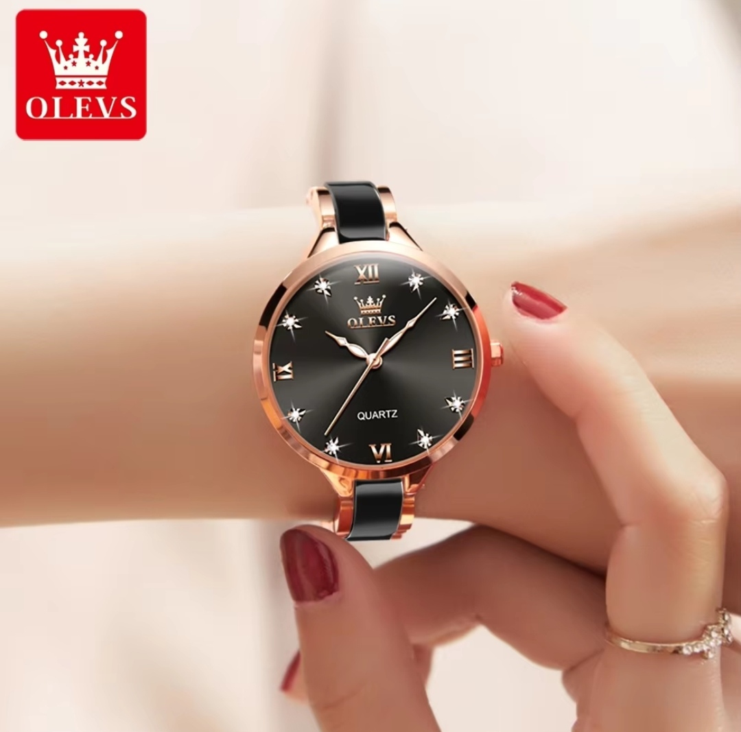 OLEVS 5872 Ladies Chain Watch- Black Dial- Rose Golden Bezel- Black+Rose Golden Chain- TF Code OL871CF_img_1