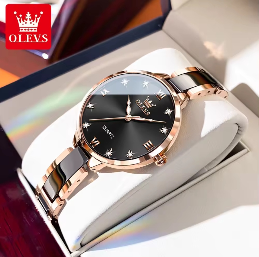 OLEVS 5872 Ladies Chain Watch- Black Dial- Rose Golden Bezel- Black+Rose Golden Chain- TF Code OL871CF_img_2