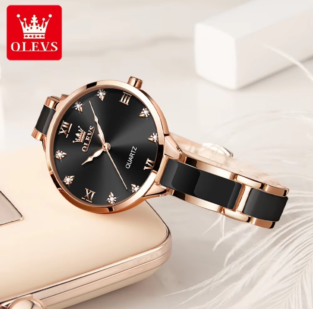 OLEVS 5872 Ladies Chain Watch- Black Dial- Rose Golden Bezel- Black+Rose Golden Chain- TF Code OL871CF_img_3