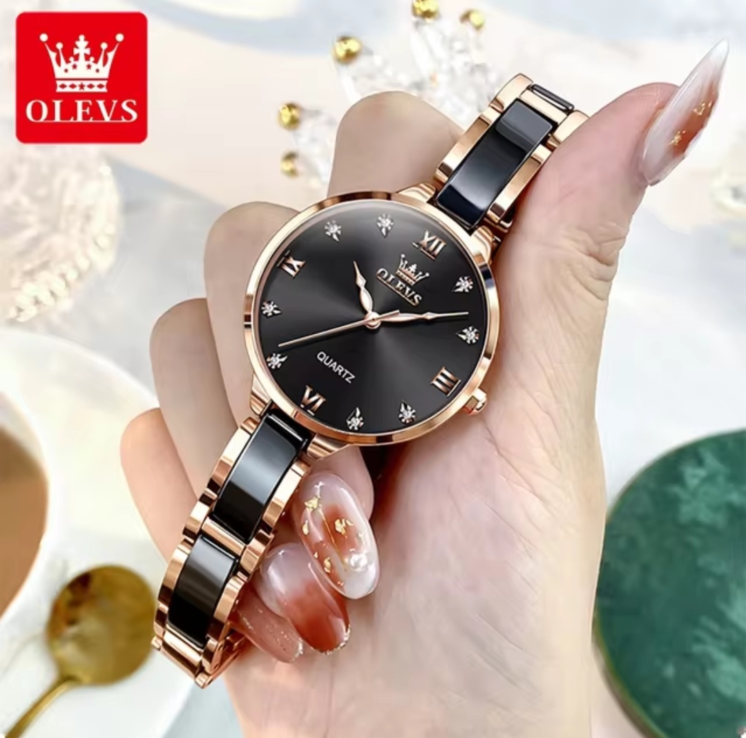 OLEVS 5872 Ladies Chain Watch- Black Dial- Rose Golden Bezel- Black+Rose Golden Chain- TF Code OL871CF_img_4