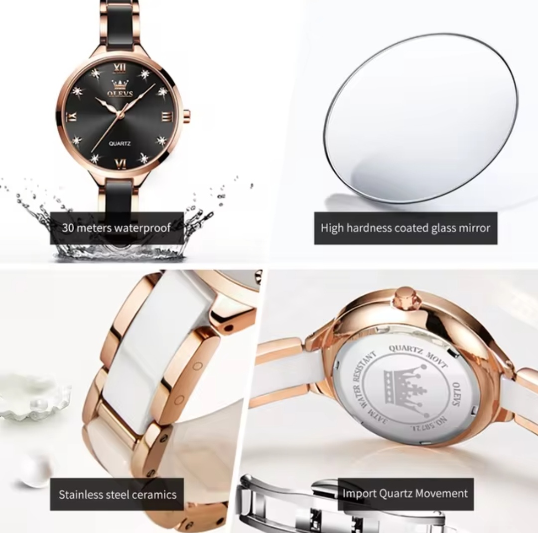 OLEVS 5872 Ladies Chain Watch- Black Dial- Rose Golden Bezel- Black+Rose Golden Chain- TF Code OL871CF_img_5