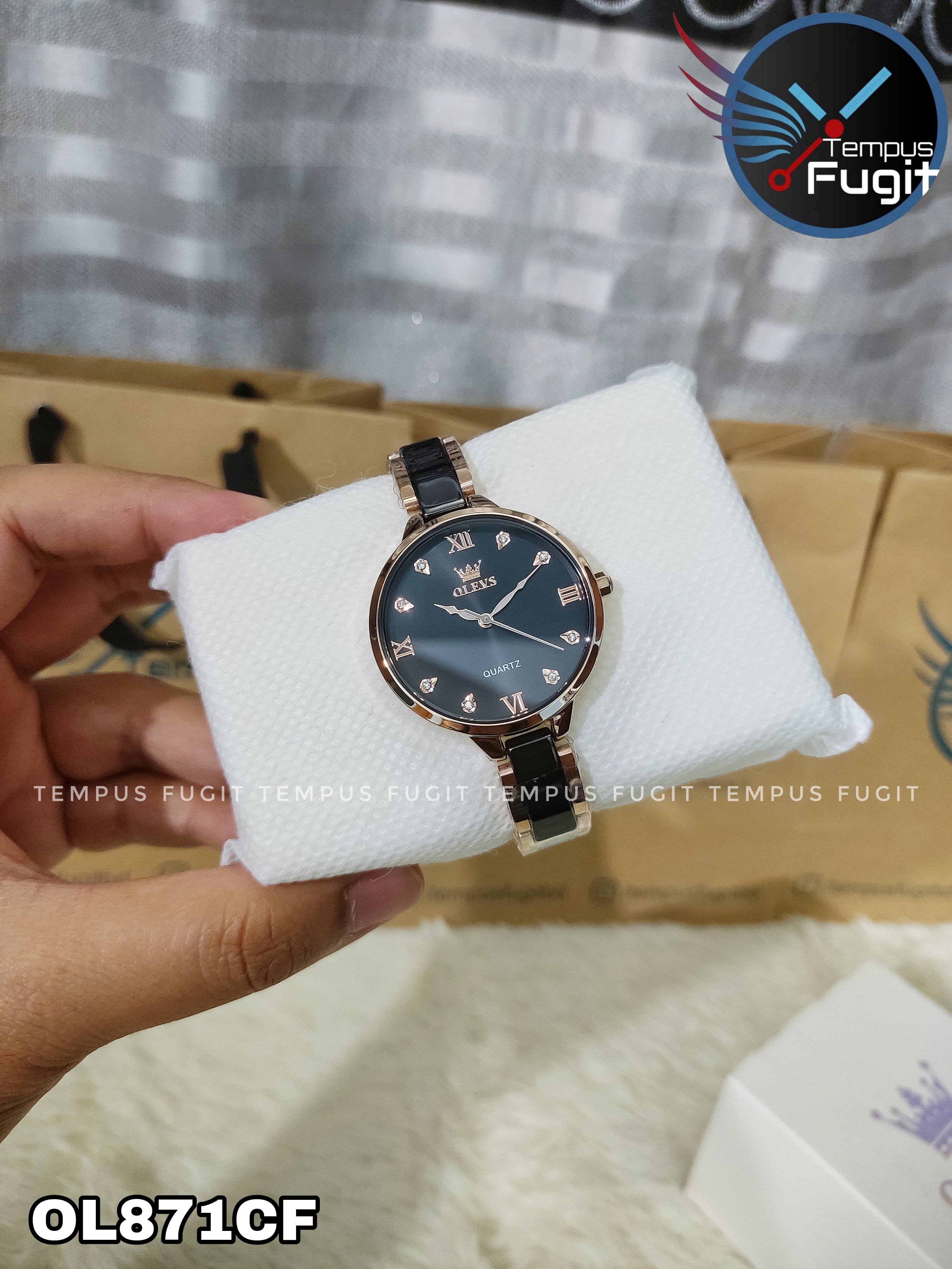 OLEVS 5872 Ladies Chain Watch- Black Dial- Rose Golden Bezel- Black+Rose Golden Chain- TF Code OL871CF_img_6