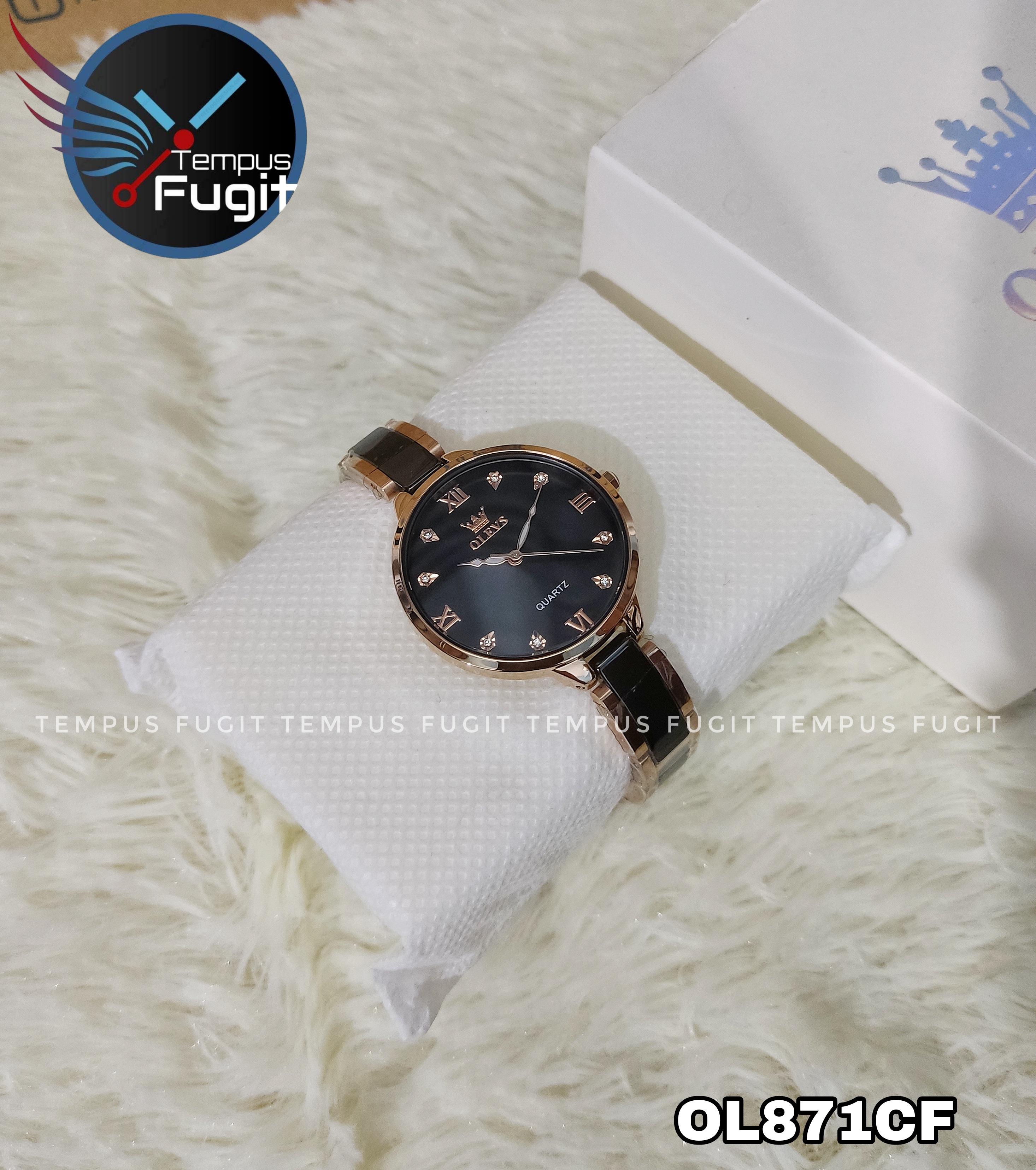 OLEVS 5872 Ladies Chain Watch- Black Dial- Rose Golden Bezel- Black+Rose Golden Chain- TF Code OL871CF_img_7
