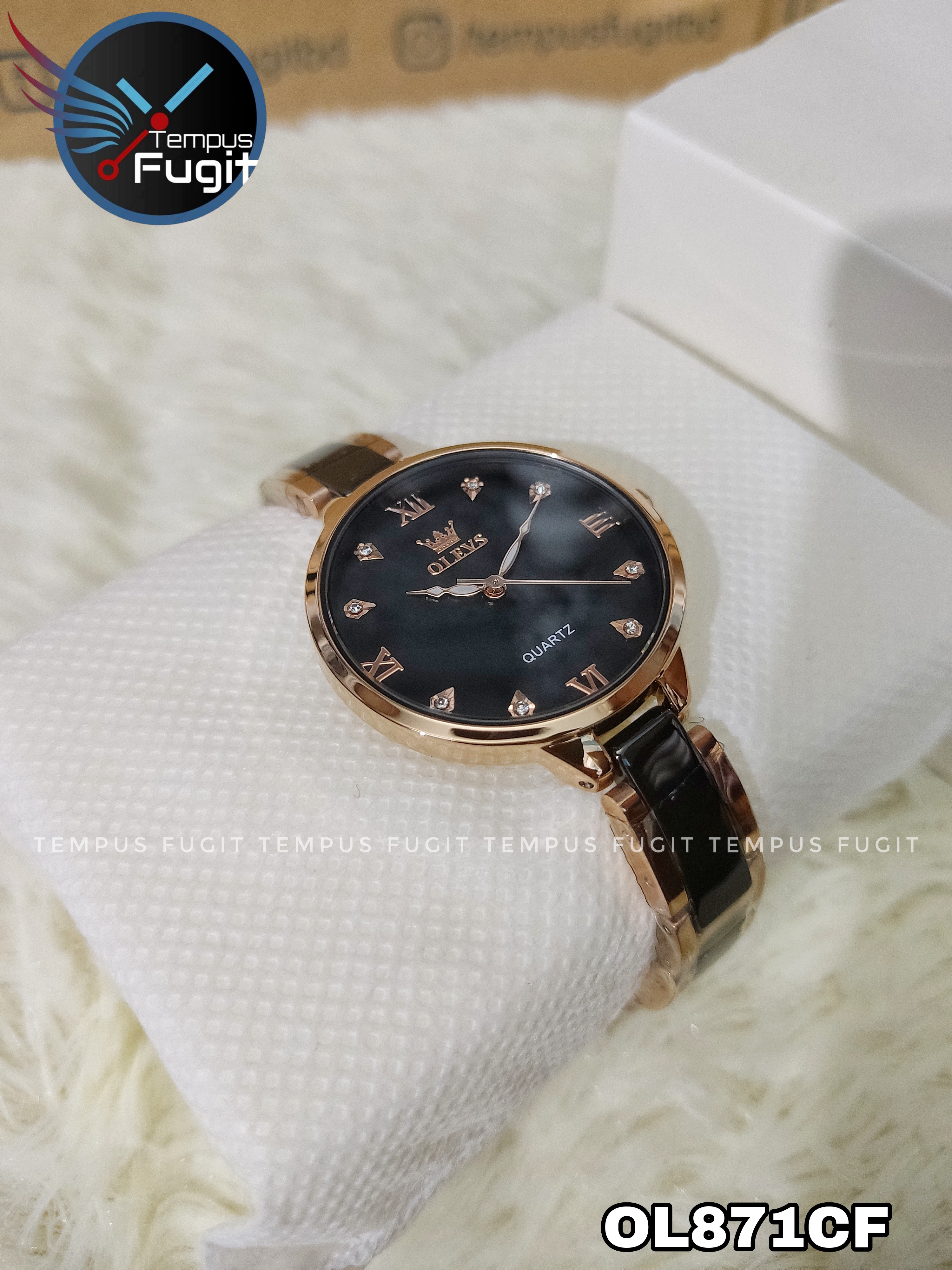 OLEVS 5872 Ladies Chain Watch- Black Dial- Rose Golden Bezel- Black+Rose Golden Chain- TF Code OL871CF_img_8