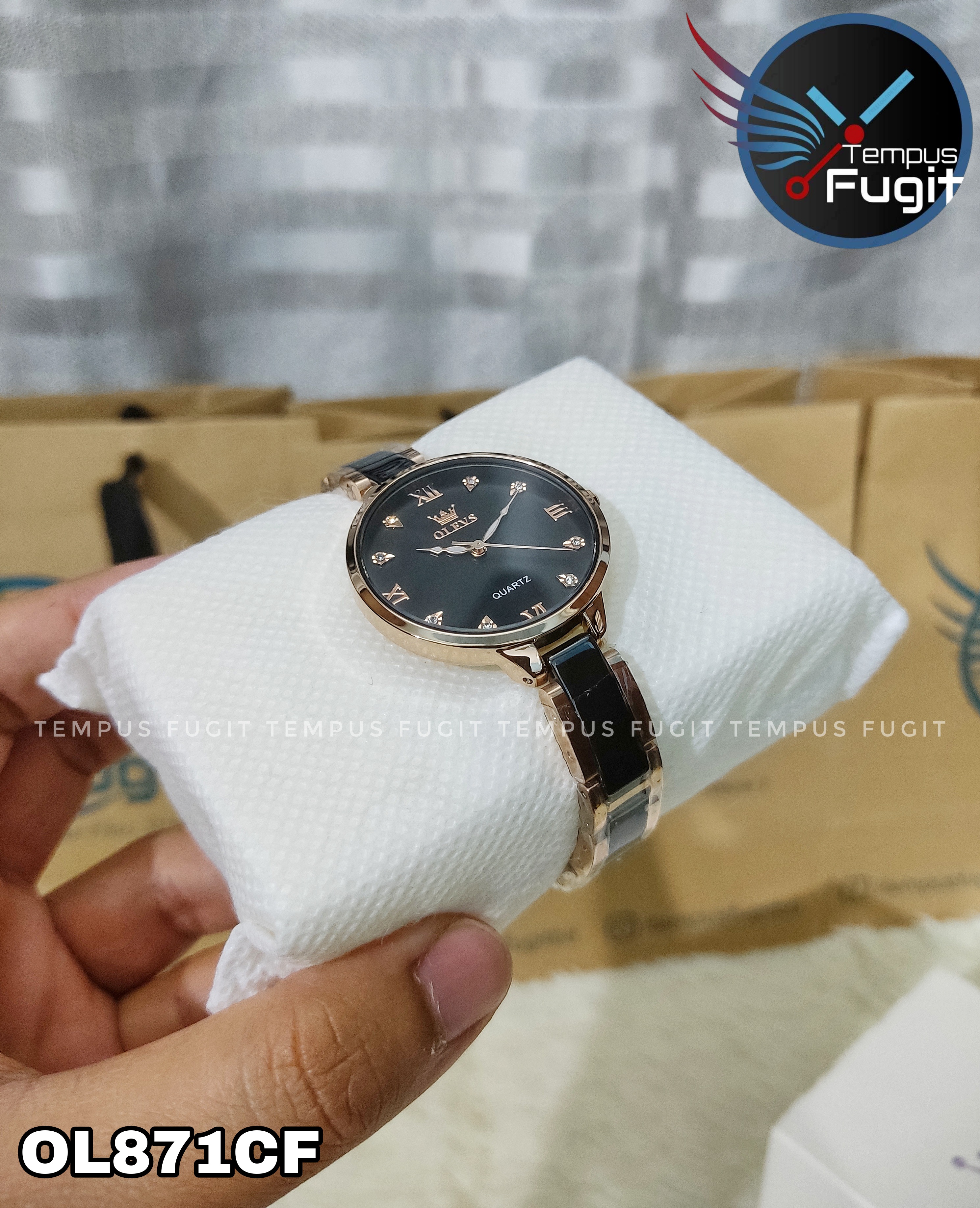 OLEVS 5872 Ladies Chain Watch- Black Dial- Rose Golden Bezel- Black+Rose Golden Chain- TF Code OL871CF_img_9