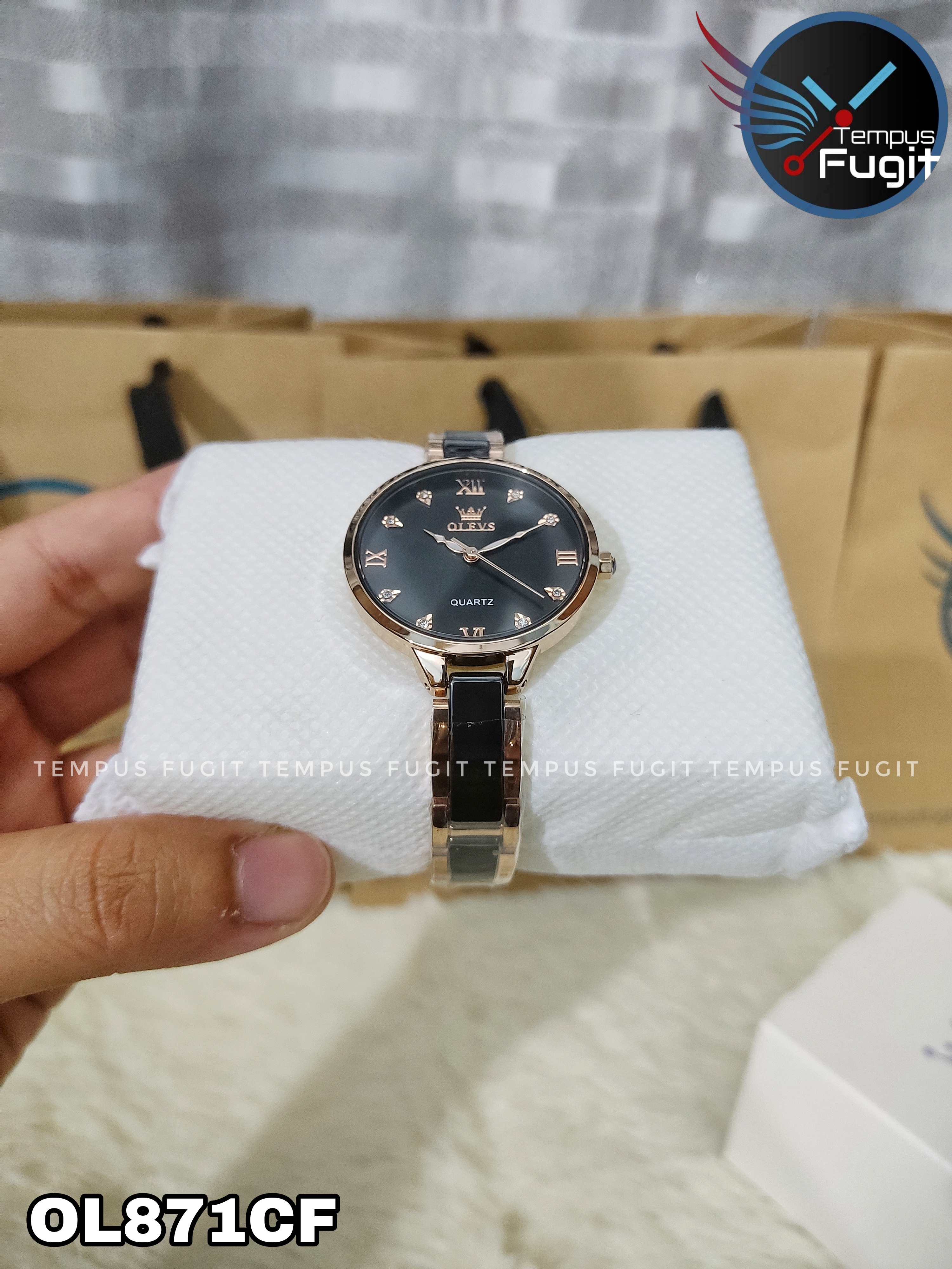 OLEVS 5872 Ladies Chain Watch- Black Dial- Rose Golden Bezel- Black+Rose Golden Chain- TF Code OL871CF_img_10