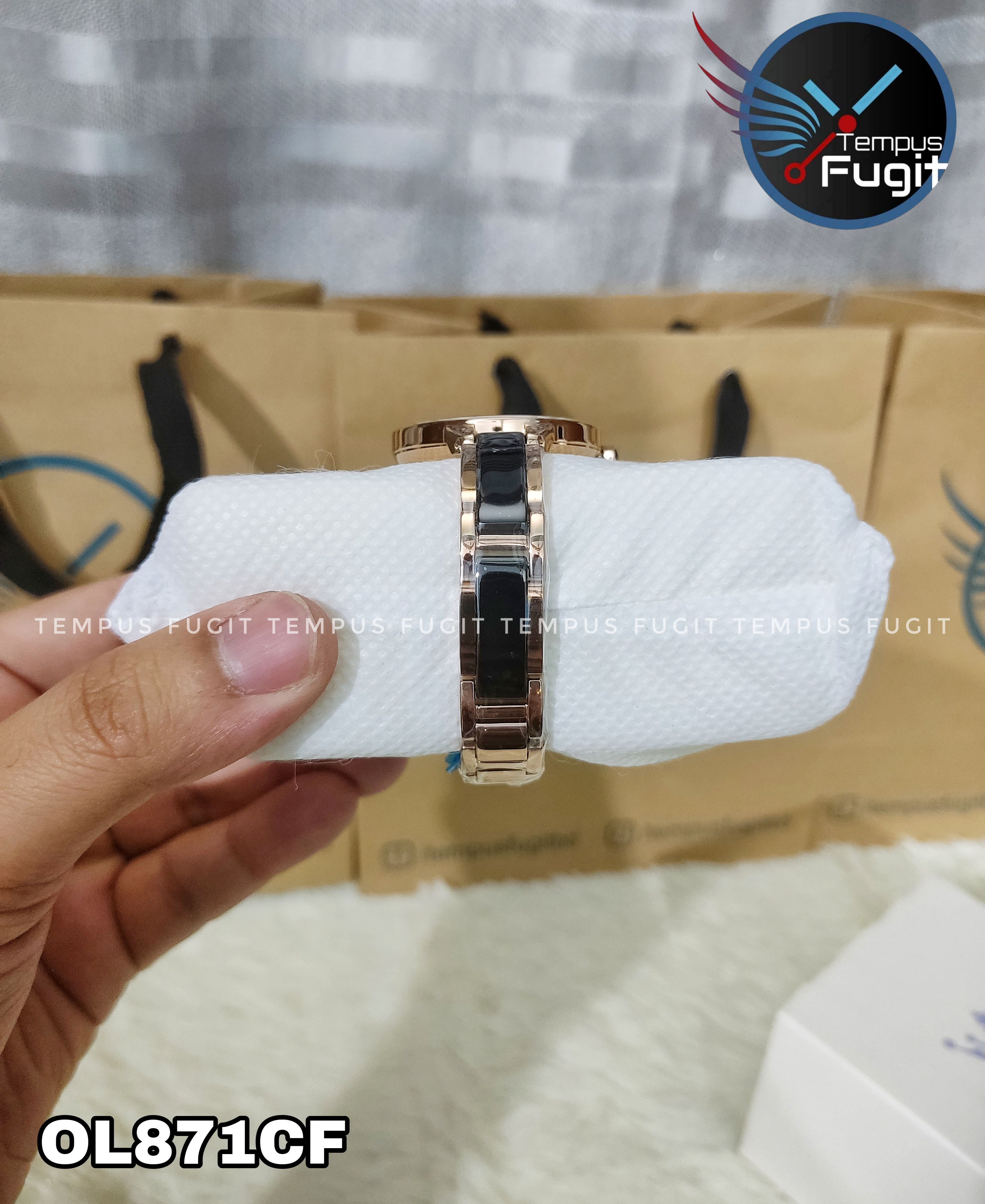 OLEVS 5872 Ladies Chain Watch- Black Dial- Rose Golden Bezel- Black+Rose Golden Chain- TF Code OL871CF_img_11