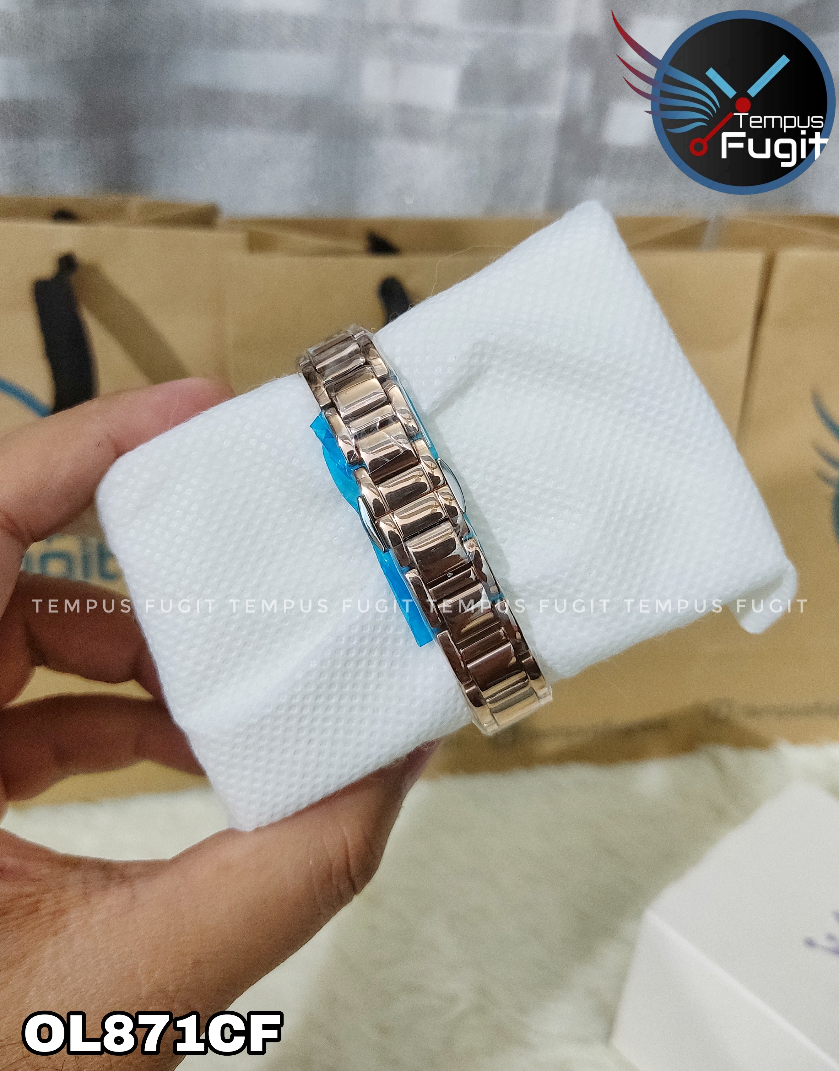 OLEVS 5872 Ladies Chain Watch- Black Dial- Rose Golden Bezel- Black+Rose Golden Chain- TF Code OL871CF_img_12