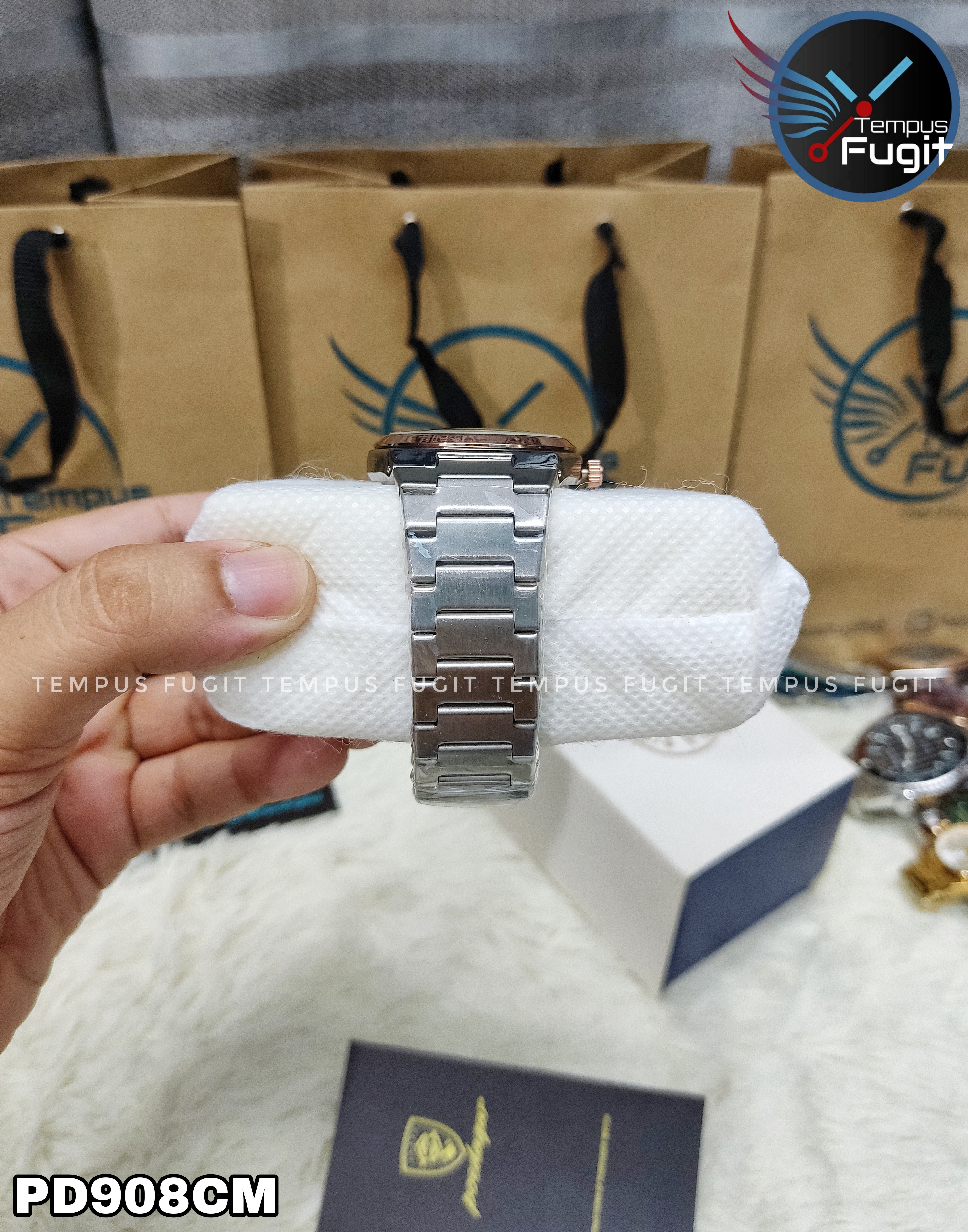 Poedagar 930 Copy Gents Chain Watch- Green Dial- Rose Golden+Silver Bezel- Silver Chain- TF Code PD908CM_img_5