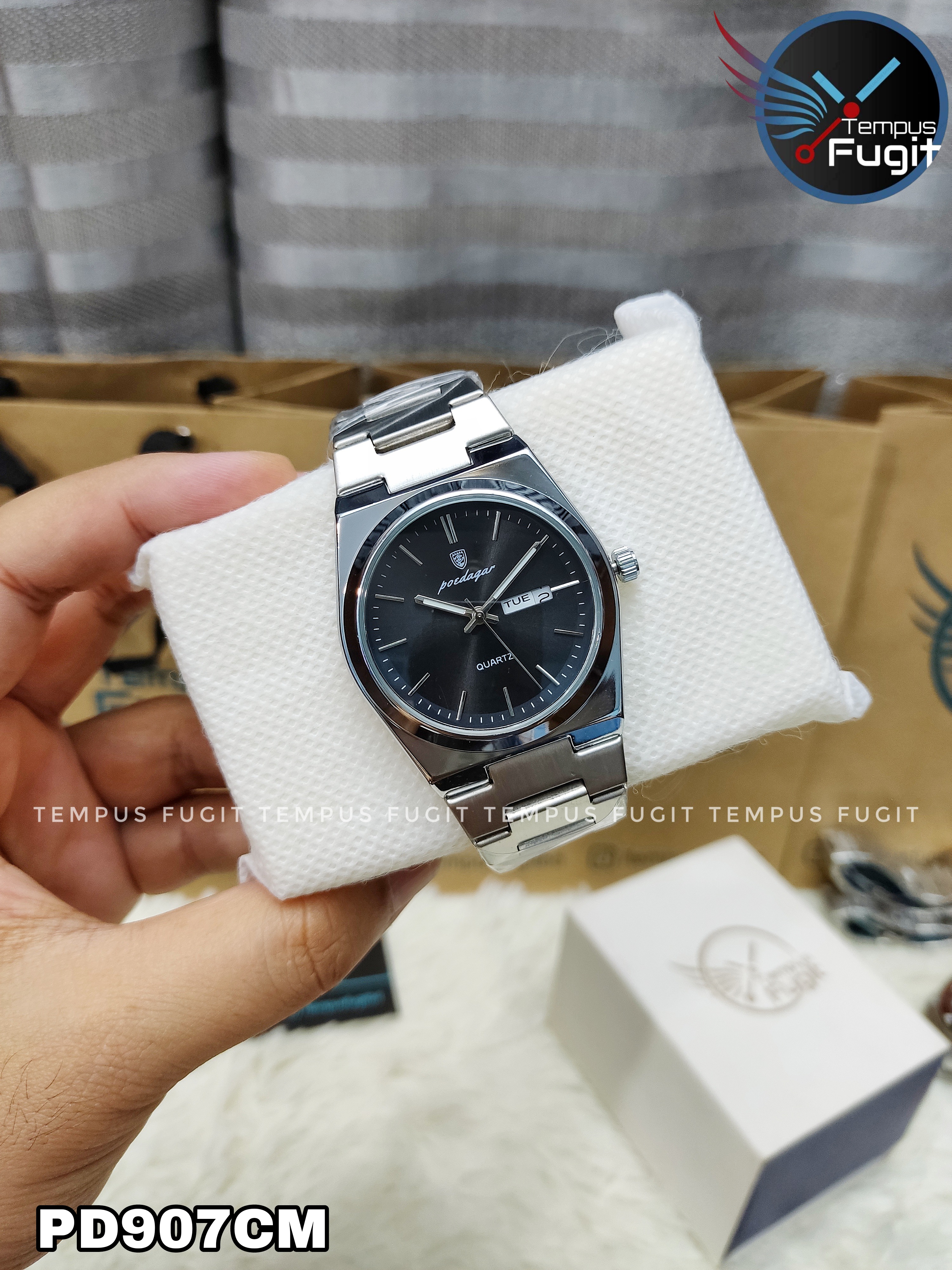 Poedagar 930 Copy Gents Chain Watch- Black Dial- Silver Bezel- Silver Chain- TF Code PD907CM_img_1