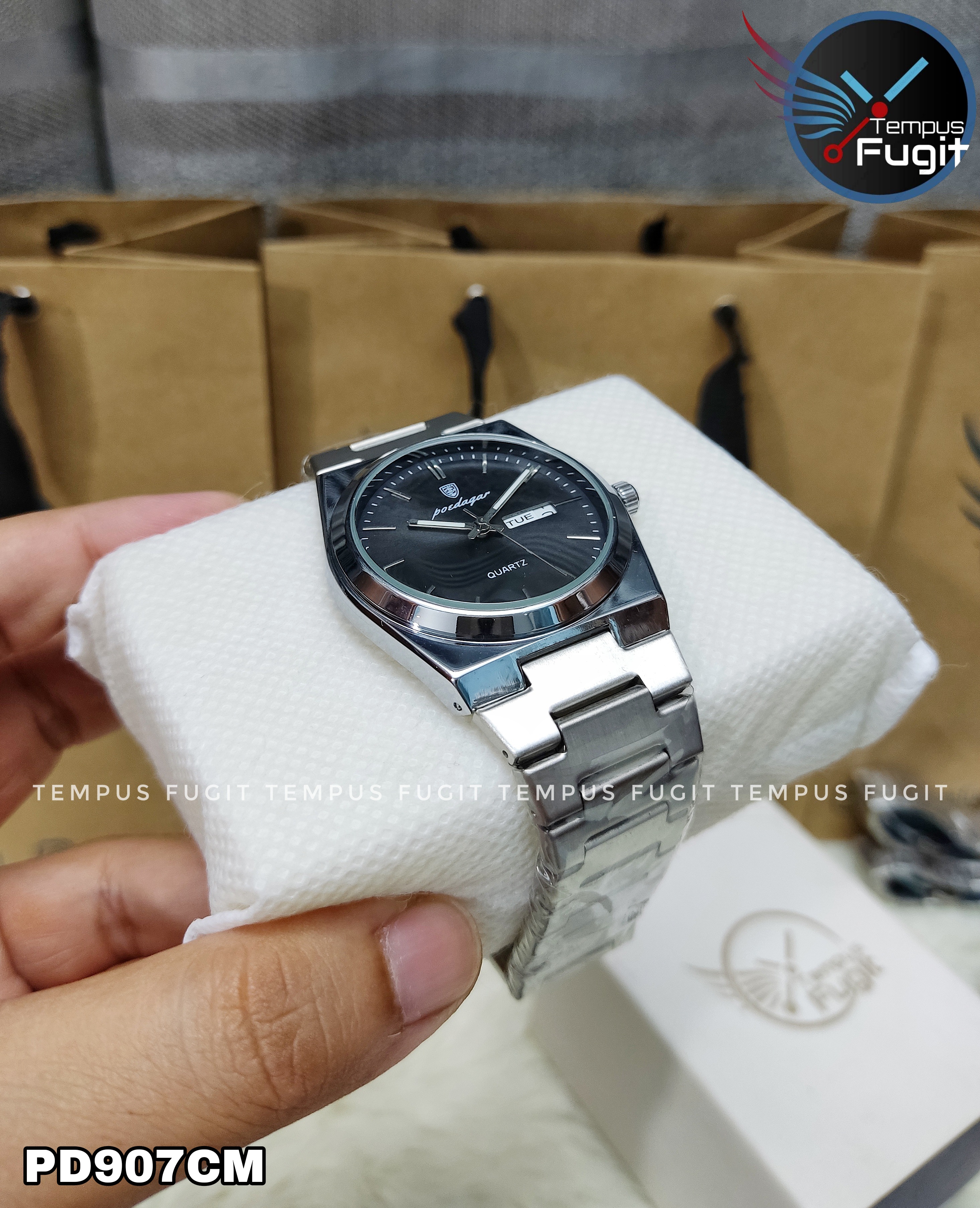 Poedagar 930 Copy Gents Chain Watch- Black Dial- Silver Bezel- Silver Chain- TF Code PD907CM_img_2