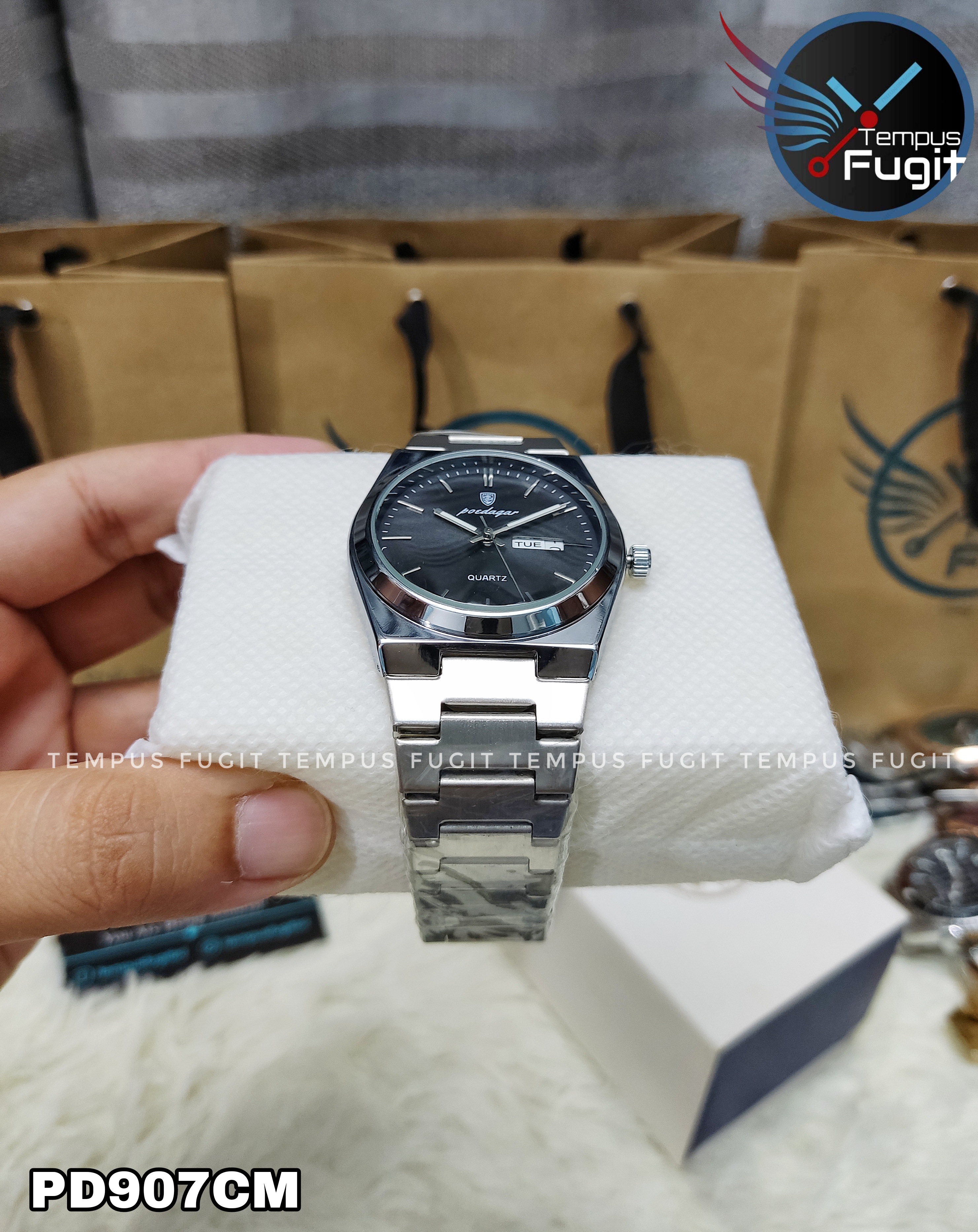 Poedagar 930 Copy Gents Chain Watch- Black Dial- Silver Bezel- Silver Chain- TF Code PD907CM_img_4