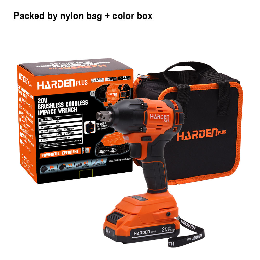 HARDEN Cordless Impact Wrench, 1/2" Dr. x 20 Volt, Brushless, Torque force: 300Nm, with battery and Charger; 758424