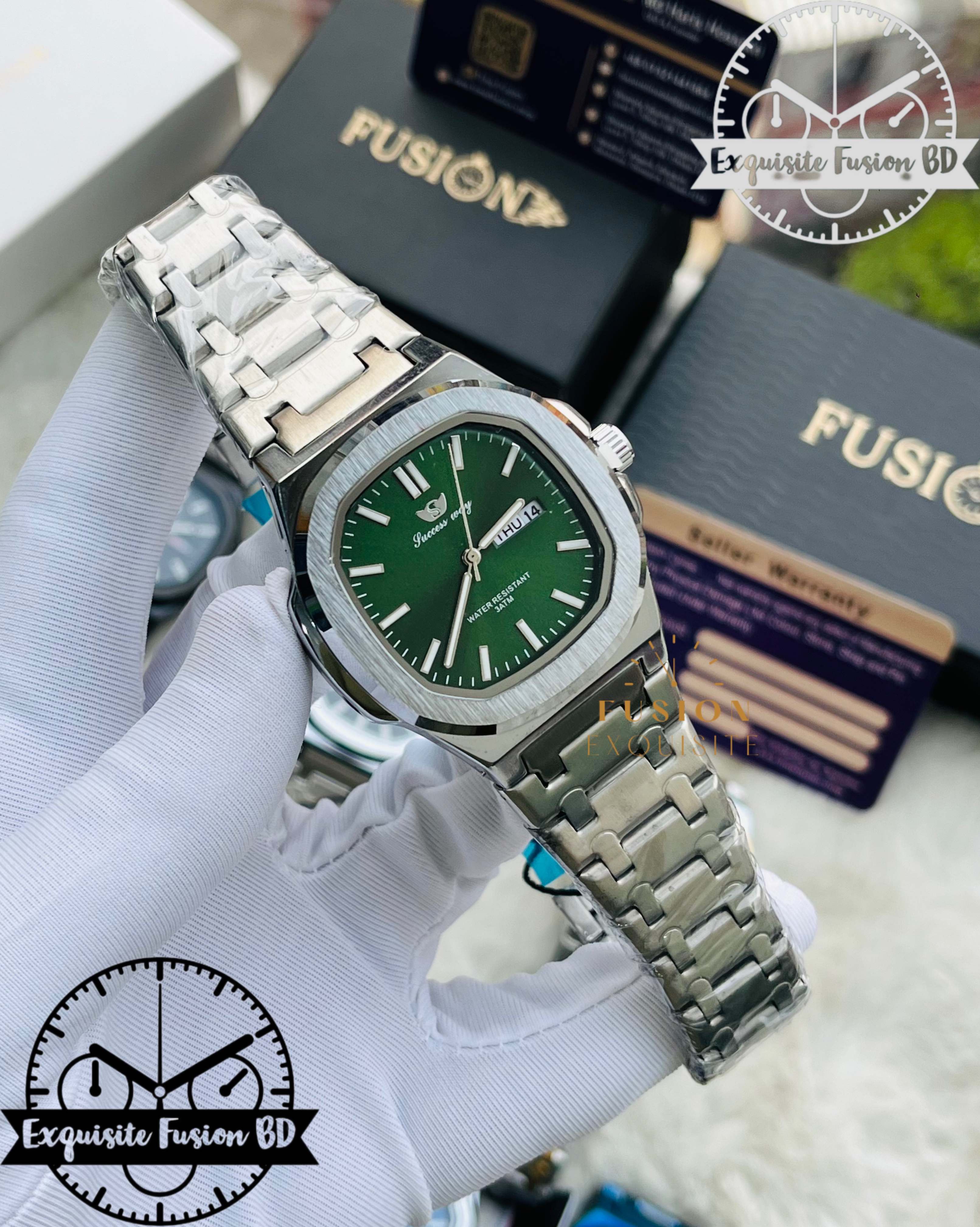 Success Way Silver Green Dial L208 Authentic Watch