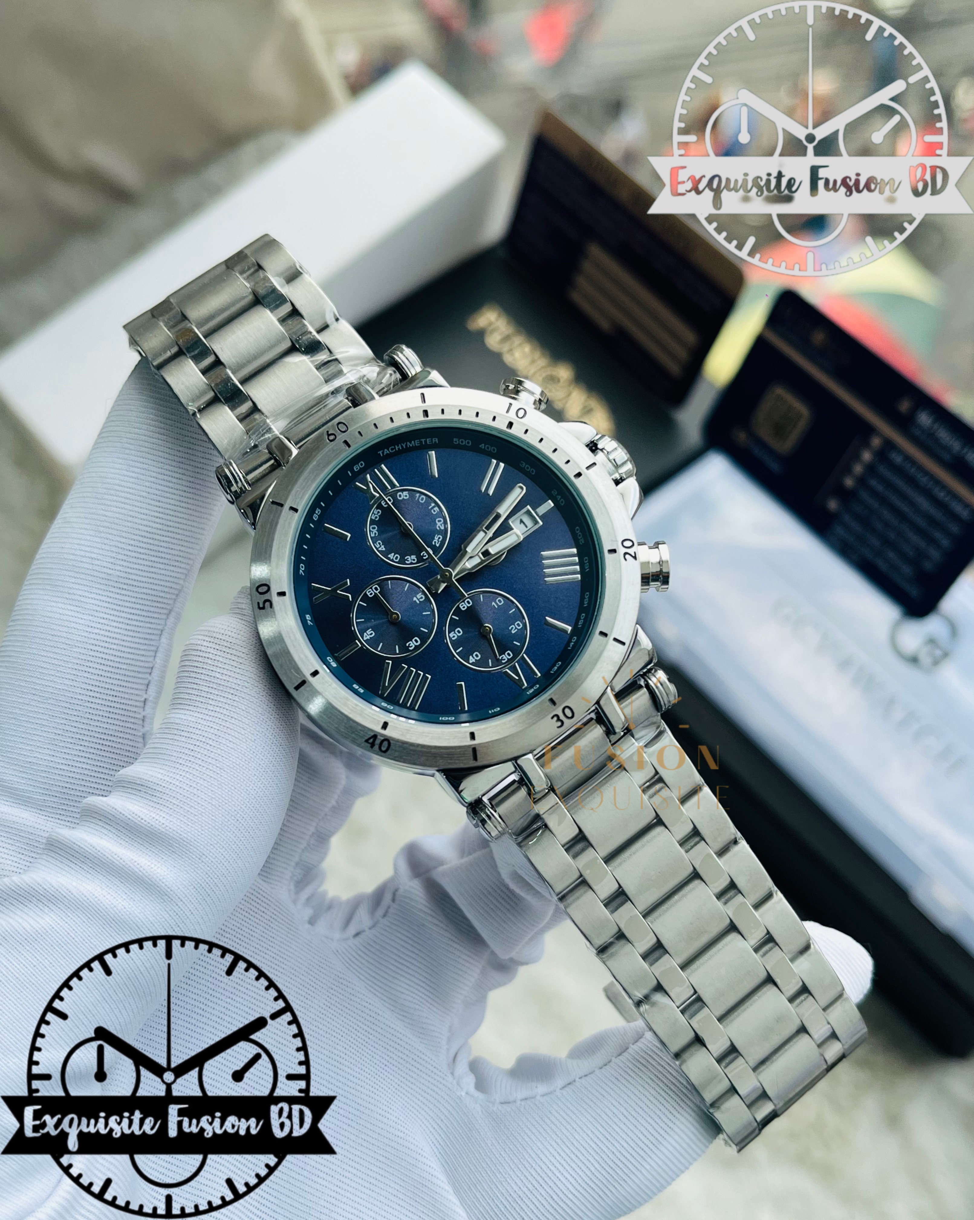 GC Silver Blue Dial Chronograph Watch (AA Grade)