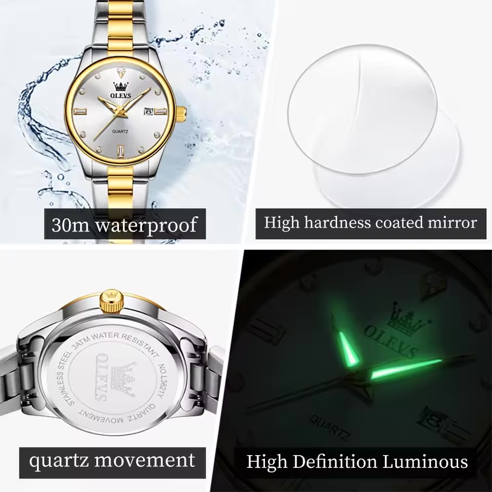 OLEVS 3621 Ladies Chain Watch- Silver Dial- Golden Bezel- Silver+Golden Bezel- TF Code OL976CF_img_4