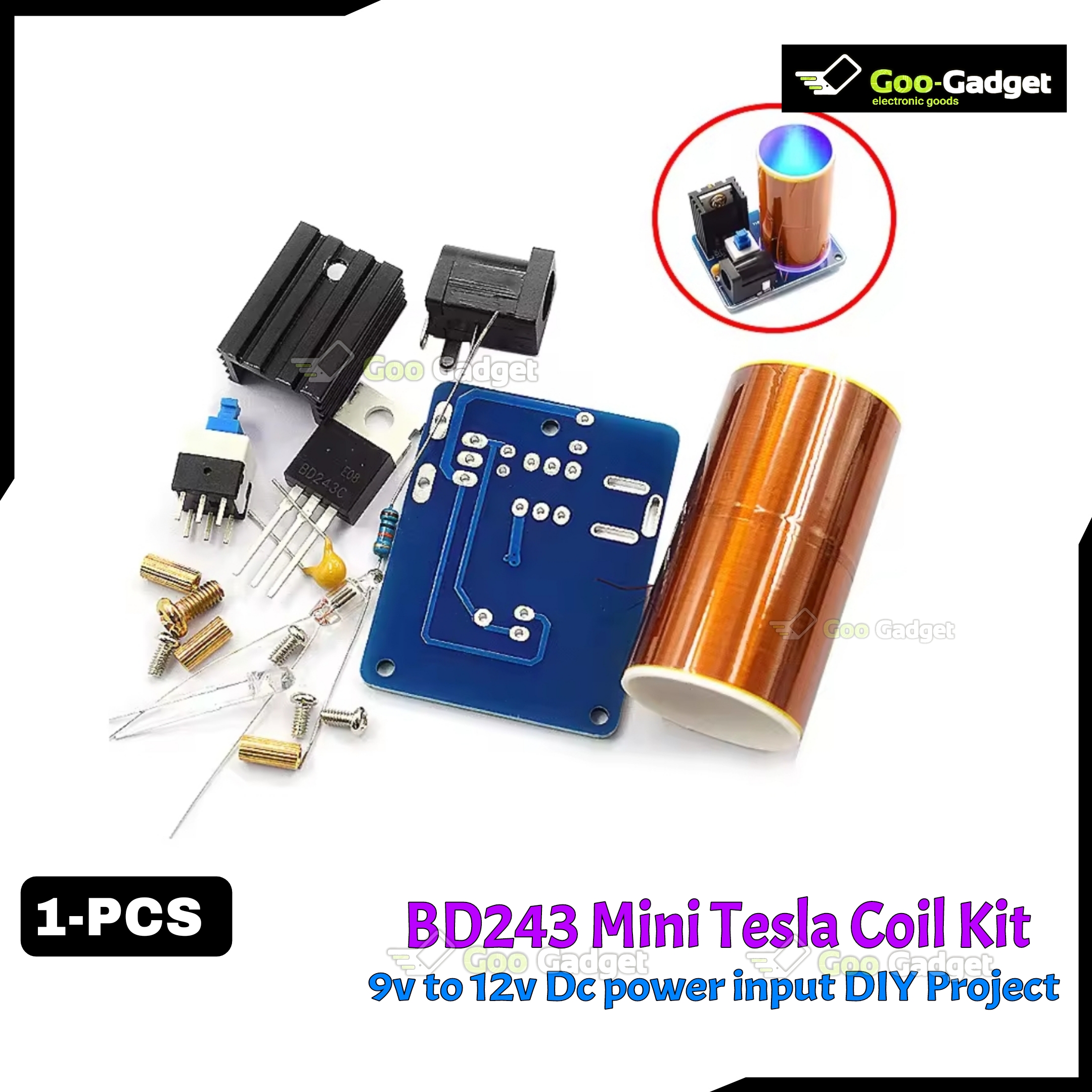 BD243 Mini Tesla Coil Kit – DIY Magic Props & Electronics Experiment Kit_img_1