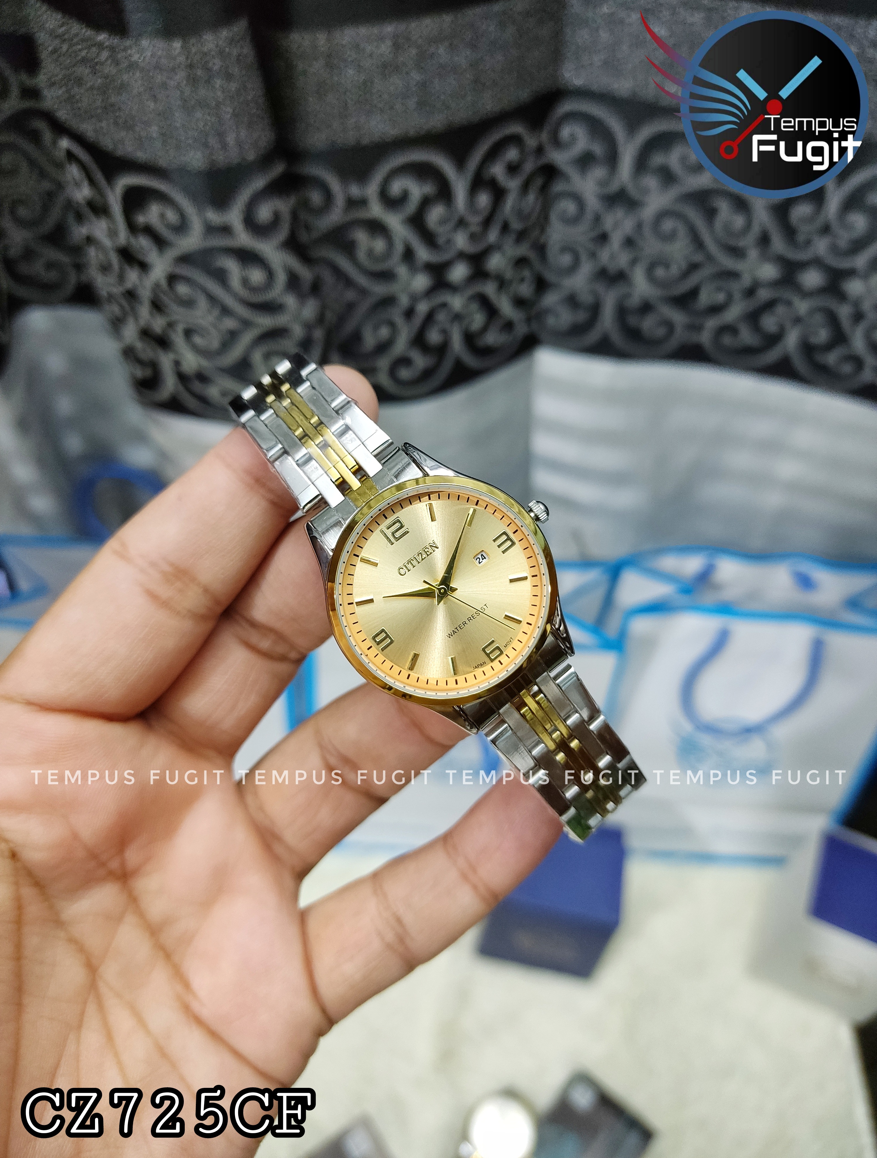 Citizen Ladies Copy Chain Watch- Golden Dial- Golden Bezel- Silver+Golden Chain- TF Code_img_0