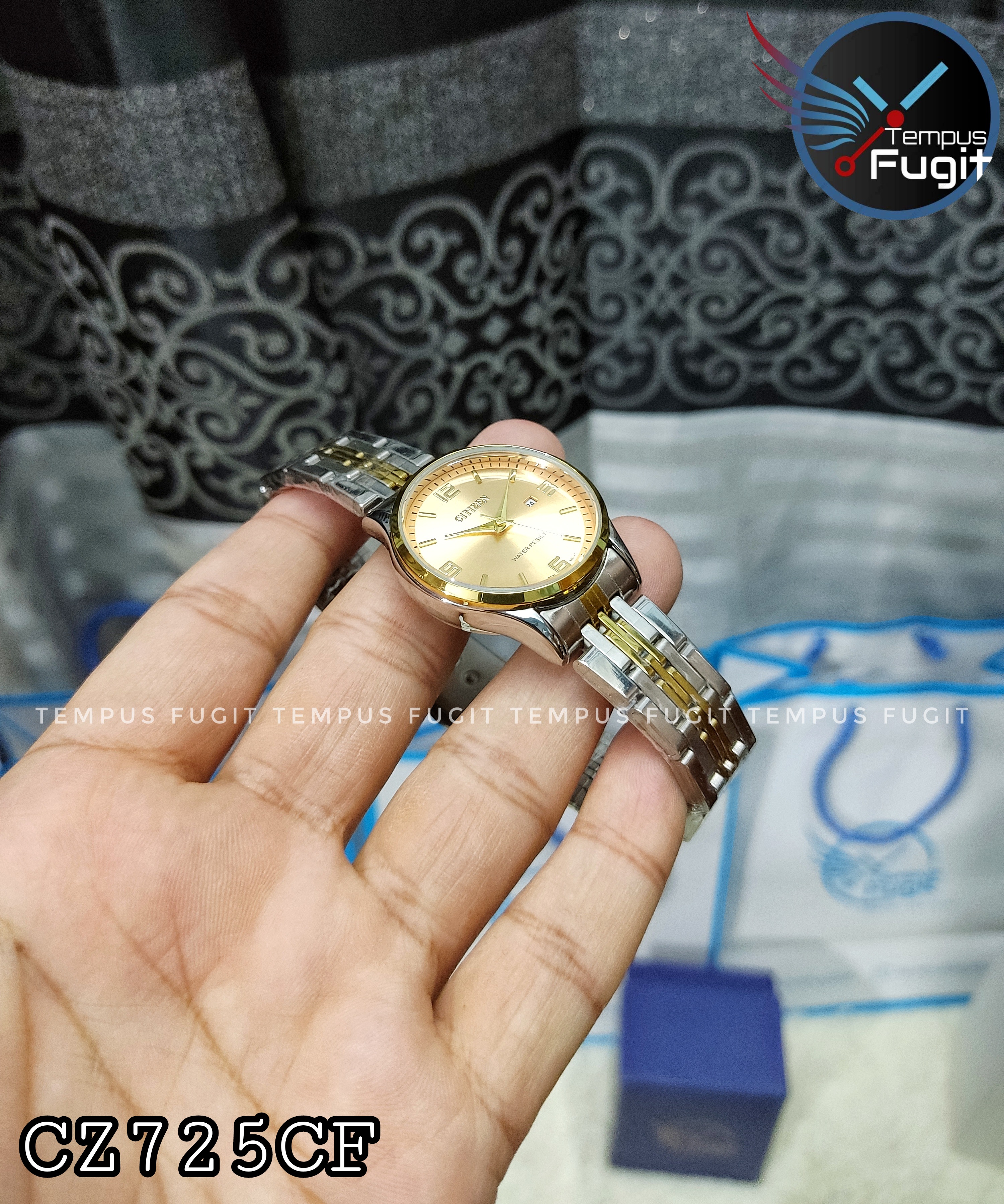 Citizen Ladies Copy Chain Watch- Golden Dial- Golden Bezel- Silver+Golden Chain- TF Code_img_1