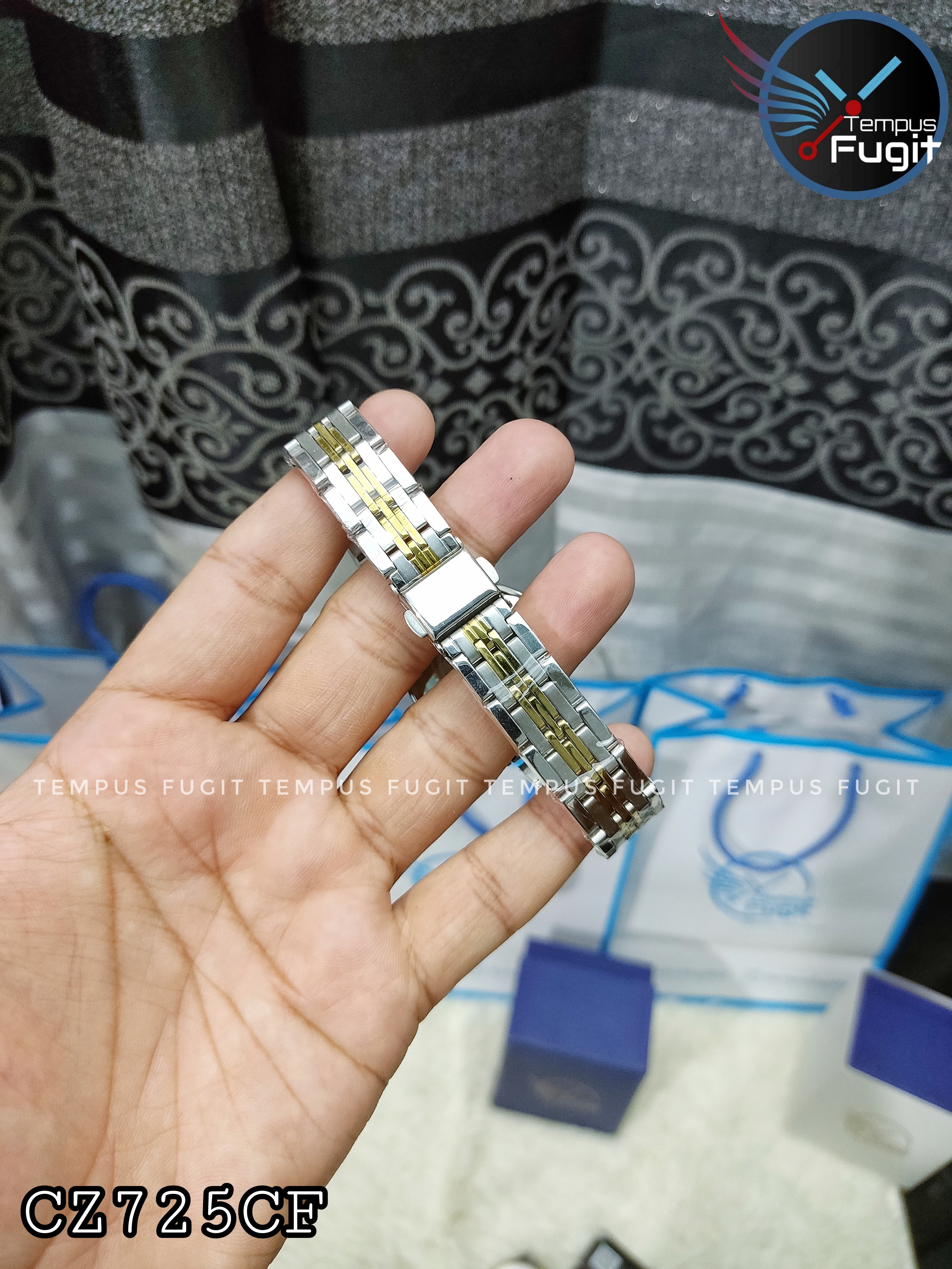 Citizen Ladies Copy Chain Watch- Golden Dial- Golden Bezel- Silver+Golden Chain- TF Code_img_3